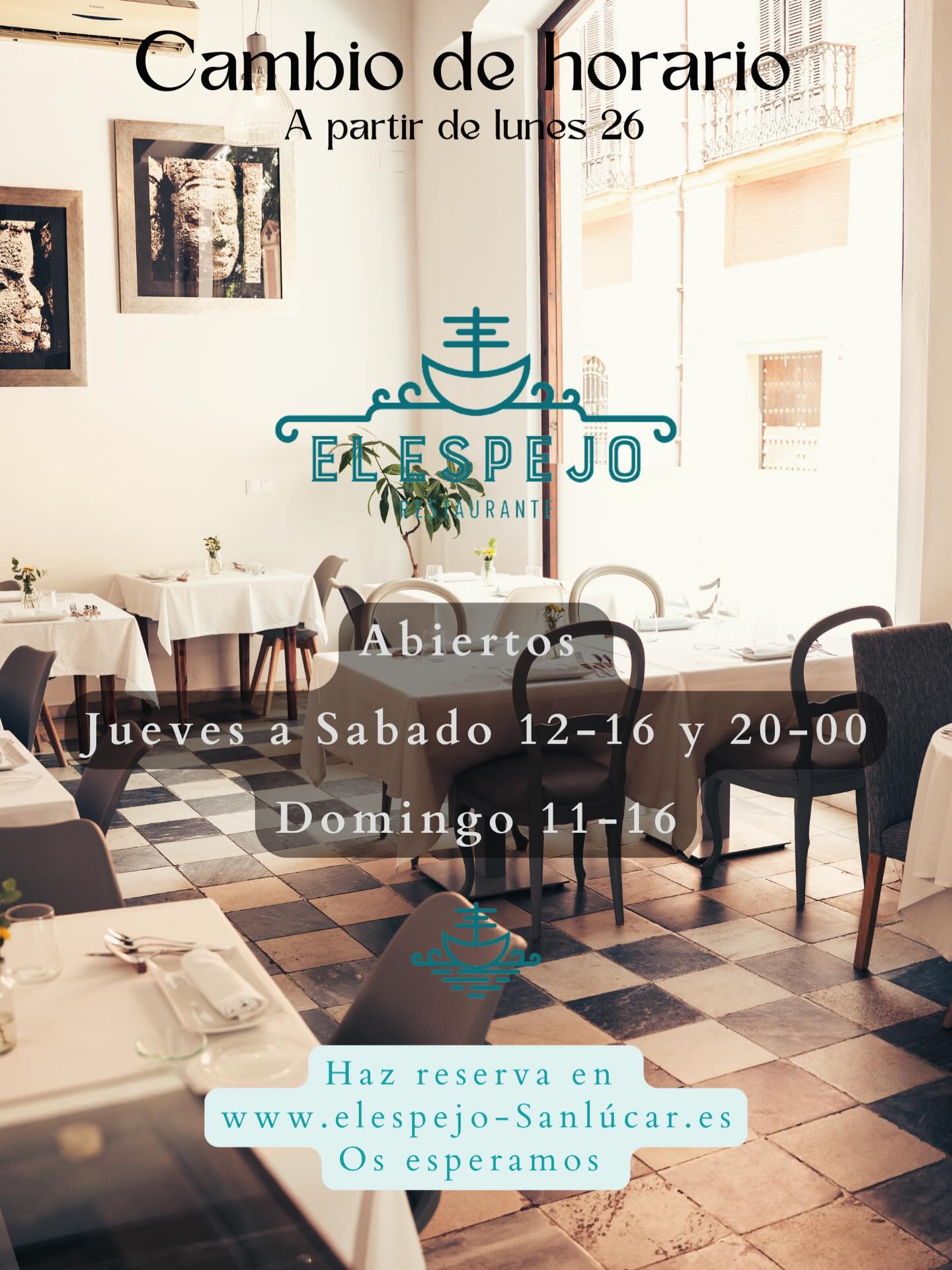 Os esperamos el jueves. Haz tu reserva en https://www.elespejo-sanlucar.es/reservas