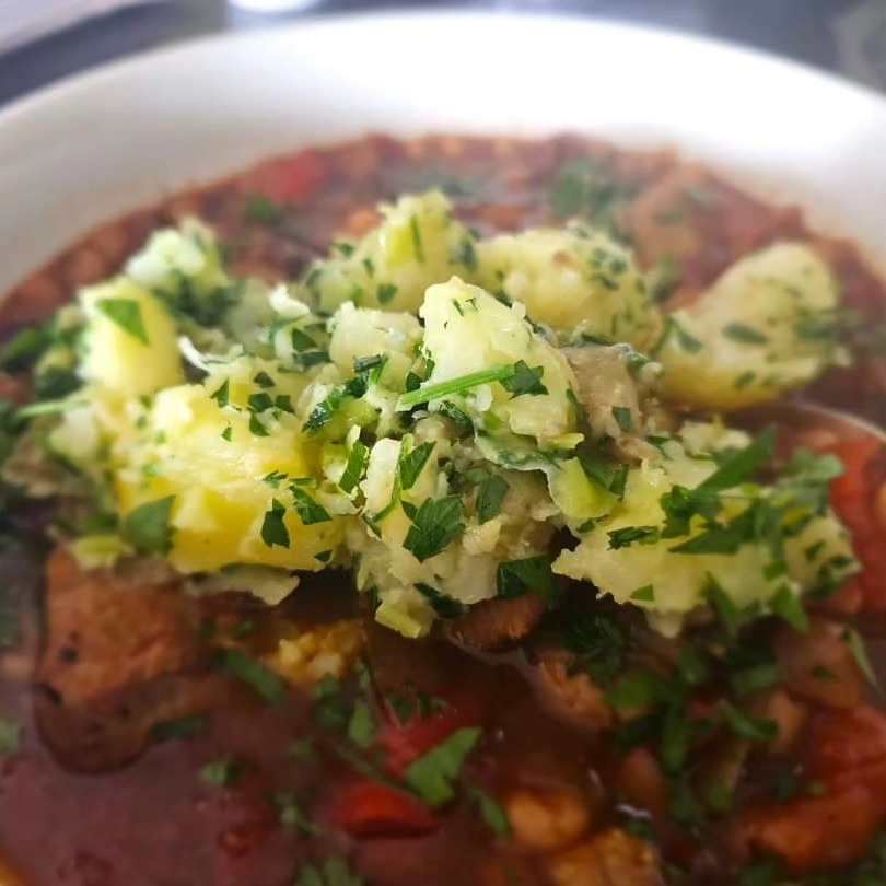 Spanish Veal Stew with White Beans, Pimenton a la Vera, and Parsleyed Potatoes.
It's what's for dinner.