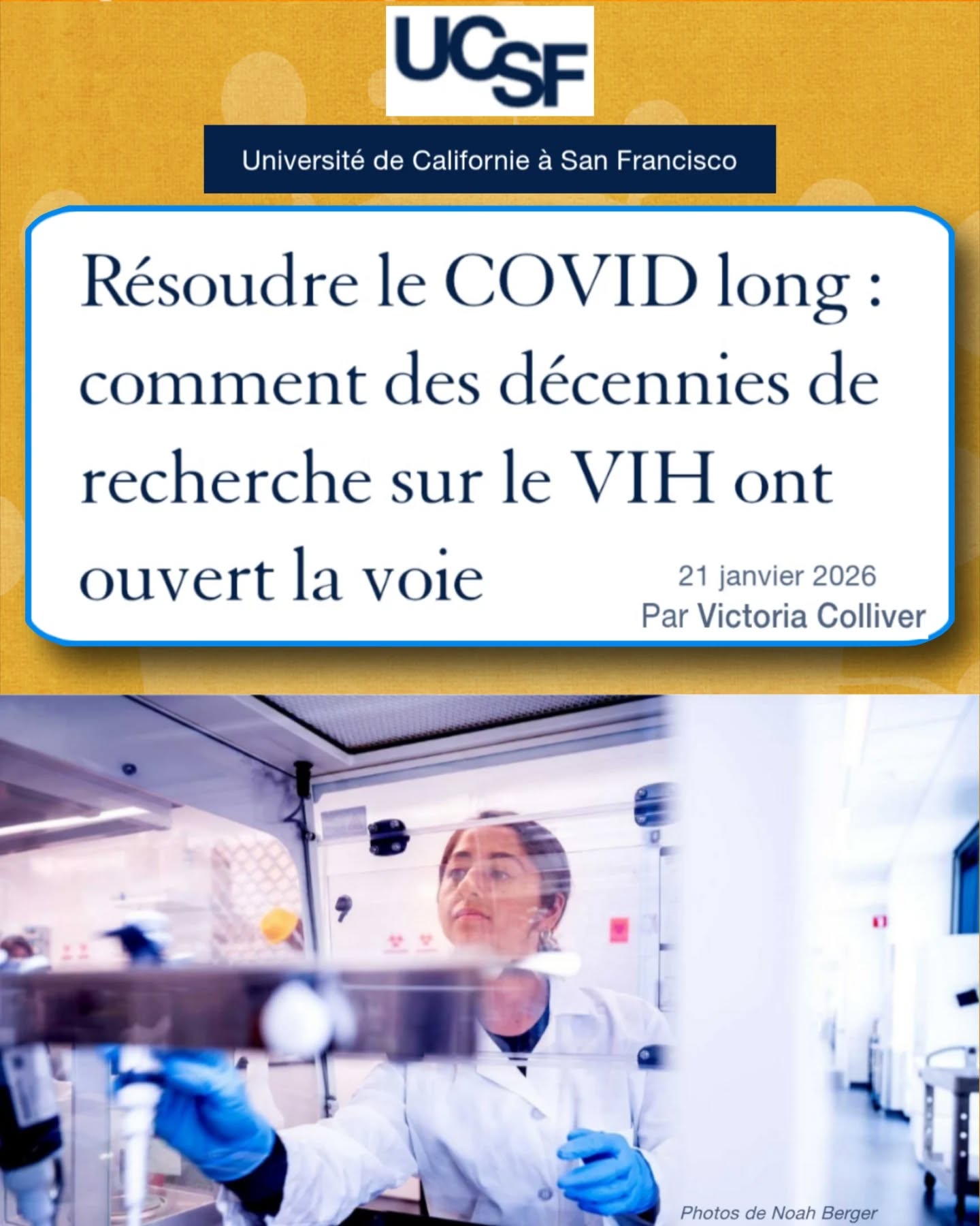 🧵 Résumé d’un article de l’UCSF :
« Résoudre le #CovidLong : comment des décennies de recherche sur le #VIH ont ouvert la voie »
🧠 Dès les premiers mois de 2020, alors que la #COVID était encore considérée comme une infection respiratoire aiguë, des cliniciens de l’UCSF ont observé autre chose : des patients qui ne guérissaient pas.
👥 Jeunes, auparavant en bonne santé, ils souffraient de fatigue extrême, d’essoufflement persistant, de vertiges, de troubles cognitifs… des symptômes qui duraient bien après la phase aiguë.
🚫Beaucoup ne pouvaient plus travailler ni mener une vie normale. Certains avaient besoin d’aides techniques pour se déplacer. Leurs symptômes étaient souvent minimisés ou attribués à l’anxiété.
⚡À l’UCSF, cliniciens et chercheurs ont réagi immédiatement. Ils ont reconnu un schéma familier : celui des maladies post-virales chroniques, bien connu dans la recherche sur le #VIH.
📊 Aujourd’hui, plus de 20 millions d’Américains ont reçu un diagnostic de #CovidLong. Pourtant, il n’existe toujours aucun test diagnostique spécifique ni traitement approuvé.
🗣️« Le VIH nous a appris comment les infections virales chroniques peuvent affecter l’organisme longtemps après l’infection initiale »Dr Michael Peluso, MD, MHS, infectiologue à l’UCSF
🏥Peluso dirige le programme LIINC (Long-term Impact of Infection with Novel Coronavirus), lancé dès mars 2020 pour suivre les patients sur plusieurs années.
🔬 LIINC en chiffres :
– plus de 1 700 participants
– plus de 100 000 échantillons biologiques collectés
– l’une des cohortes Covid Long les plus approfondies au monde
📈Le programme a permis d’identifier des mécanismes biologiques du Covid Long, de repérer les personnes à risque et de lancer 7 essais cliniques ciblant ces mécanismes.
🗣️« En suivant les patients au fil du temps, nous avons pu utiliser ces données pour améliorer diagnostics, traitements et prévention » Michael Peluso
🧬Pourquoi la recherche VIH a tout changé ?
Parce que l’UCSF disposait déjà de décennies d’expérience sur un virus persistant, systémique et complexe.
⏬Suite en commentaire⏬ @ucsf @polybio.rf @patientled