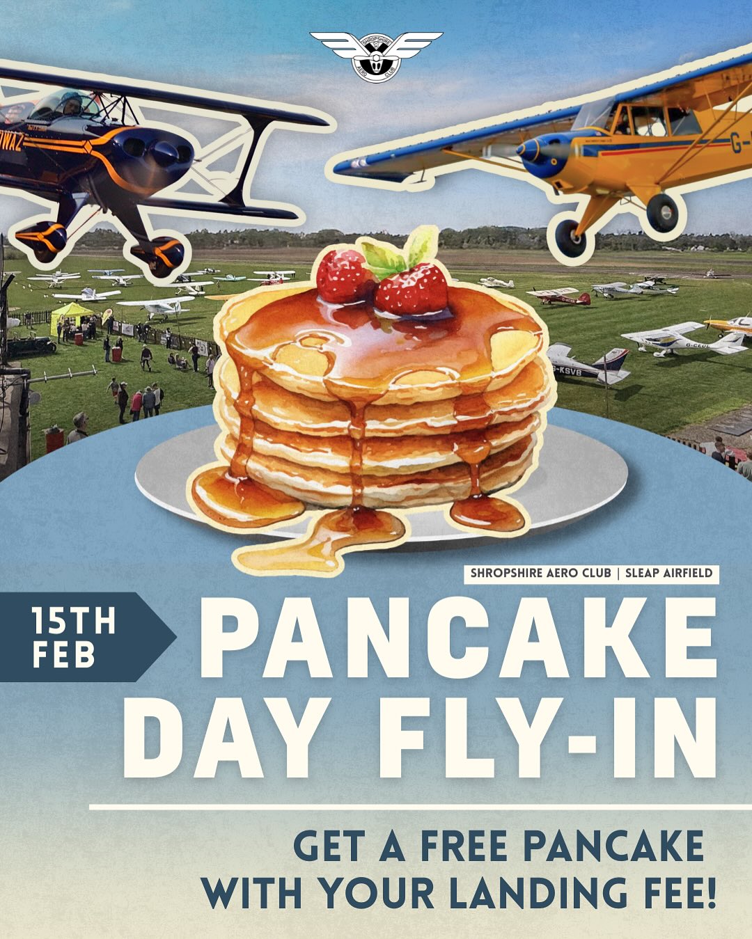 The next event of 2026 here at Shropshire Aero Club. Our pancake day fly-in 🥞! Fly into Sleap on Sunday 15th of Feb and get a free pancake or waffle with your landing fee.
As well as a bustling, friendly atmosphere we have catering in the cafe all day if you wish for more than just a pancake, an on site museum and if the weather does as we hope a busy day of flying all round.
Scroll across to see some of our other upcoming events or visit our website www.shropshireaeroclub.com/events-list
#pancakeday #flyin #shrovetuesday