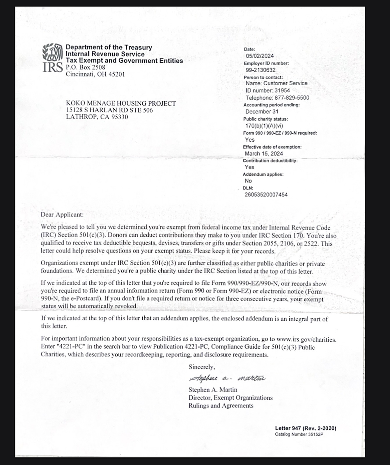 💫 We achieved yet another milestone with the State of California. We are a legitimate NPO with the IRS and have received our 501 (c)(3) status as of 05/02/2024 but arrived in the mail just today.
What does this mean? This means your donation efforts are 100% tax deductible and we are also tax exempt from paying federal taxes annually so that our organization can make sure that every penny is allocated towards our mission and vision.
This also makes it legally possible for our organization to qualify for public & private grants on a federal, state and county level. The number of documents required to be compliant in the State of CA is a lot but achievable. Some things happen over night & some don’t. This process normally takes 90 days to 1 year. KoKo Mènage Housing Project is just shy of being ACTIVE for just 2 months. We are truly blessed & appreciative of every opportunity that is presented for our housing project.
This information is provided on our website, www.kokomenage.org, to offer transparency to our supporters and stakeholders, showcasing our commitment to operating as a responsible and trustworthy nonprofit organization.
We will no longer be utilizing the fiscal sponsorship of The Urban Compassion Project but appreciate their joint efforts and willingness to assist. 🙏🏽
#501c3status #nonprofitcharity #reentry #transitionalhousing #housingproject #determinationletter