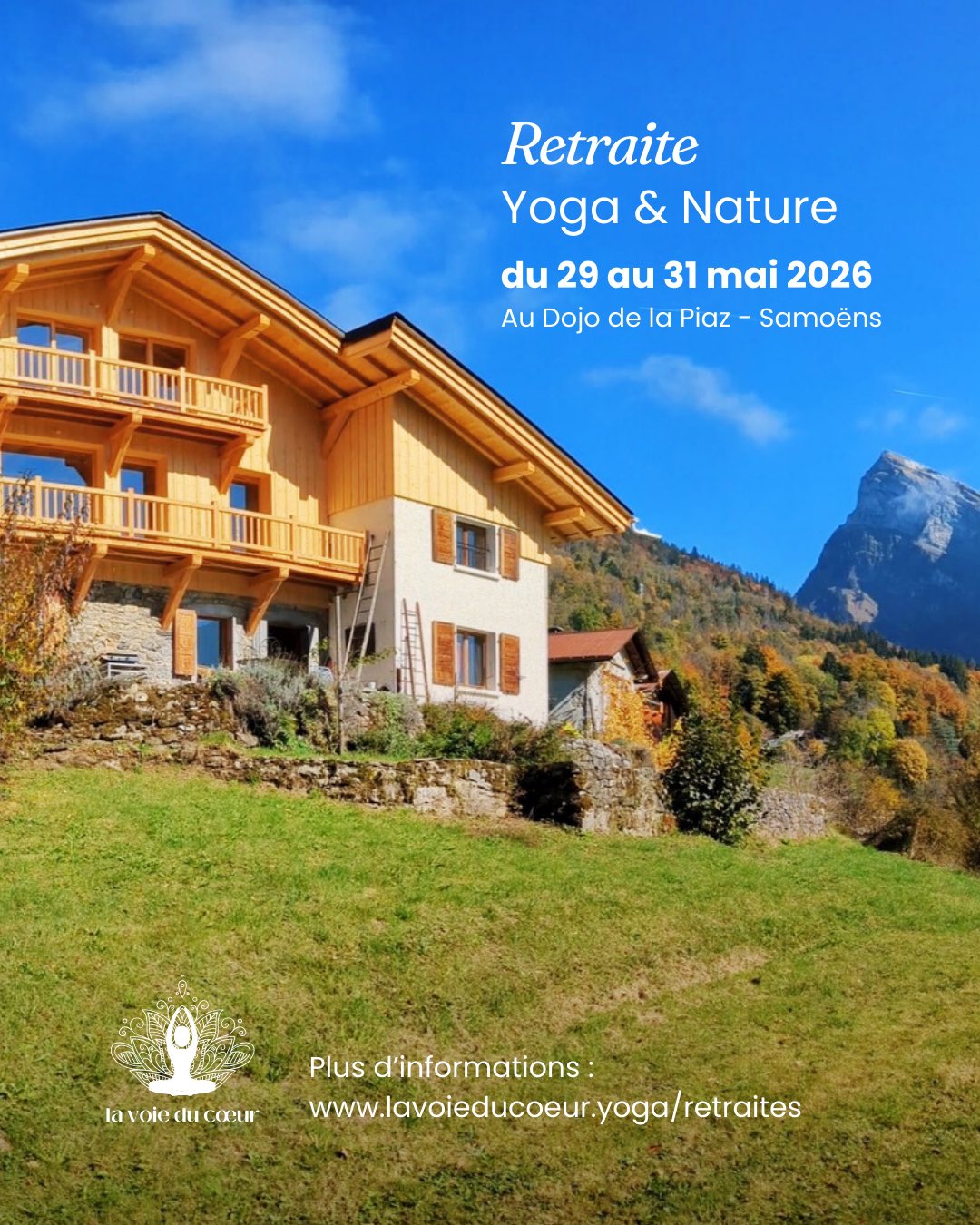 RETRAITE DE YOGA ☀️🏞️🌻🧘🏼♀️
29 au 31 mai 2026
Dojo de la Piaz - Samoëns - 74
🌱Place à la nouveauté cette année 2026 !
Après 4 années dans le Beaufortain, je suis heureuse de vous proposer un tout nouveau lieu, toujours en nature, dans le magnifique cadre du Giffre à Samoëns : le Dojo de la Piaz.
🪷Tout juste rénové, ce Dojo - lieu où l’on étudie, cherche la voie - est le lieu idéal pour prendre un temps pour soi, pratiquer à son rythme, se relier à la nature, à son souffle et revenir à l’essentiel. ✨
Au programme :
🧘🏼♀️des pratiques de yoga de l’énergie,
📿des pratiques de méditation, mantra
🏞️des randonnées en nature sur les hauts sommets
💫des cercles d’échanges autour de la philosophie du yoga
🫐 une cuisine végétarienne
🕉️ et partages en groupe
La participation à la retraite est de :
- 220€ pour l’hébergement et la pension au Dojo de la Piaz
- 240€ pour l’accompagnement, les sorties en nature, et quelques surprises.
Places limitées.
Je me réjouis de vous y accueillir et de pratiquer ensemble. 🌟🤗
A très vite,
OM shanti
Berenice
.
.
.
#yoga #retraitedeyoga #retraitedeyogafrance #yoganature #méditation
