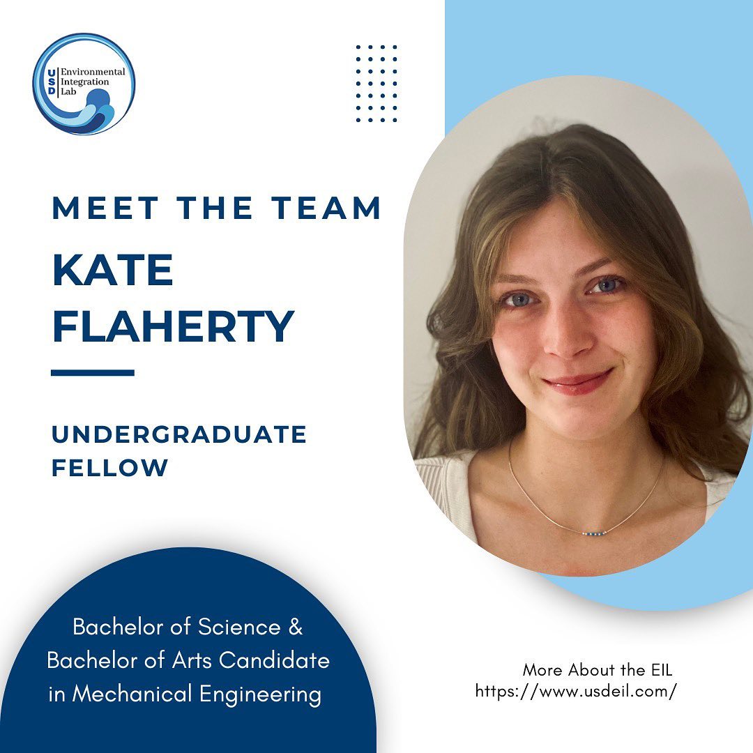 Kate Flaherty is an Environmental Integration Lab Fellow and a third-year mechanical engineering student. Katie is passion about sustainability and she enjoys spending time outdoors, especially at the beach.