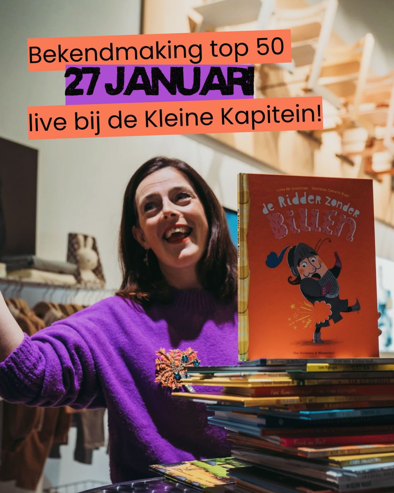 Jaaaaaa morgenavond is het zo ver, de bekendmaking van de prentenboeken top 50!
We vieren dit feestje bij de Kleine Kapitein in Rotterdam en zijn te gast bij de Rotterdamse club van leesbevorderaars. Ook te gast is Levina van Teunenbroek, schrijver van onder andere het hilarische boek De ridder zonder billen. Vorige jaren stond dit boek hoog in de top 50 en ook dit jaar vindt de ridder zijn weg naar de hogere regionen. Waar? Dat hoor je na morgenavond!
Wil je er op de valreep bij zijn? Neem contact op met @rotterdamse_leesbevorderaars voor een plekje!