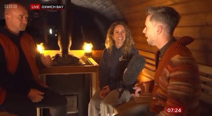 Yesterday with @the_chrisdavies sitting in the wind, chatting to peterruddick from BBC Breakfast about how we started, why we sauna and the beautiful tool of breathwork in saunas. 🌬️🧖
If you’re curious to see what all the buzz is about, come and join us for a sauna by the sea. 🔥🌊
#asseenin #beachsauna #outdoorsauna #uksauna #bbcfeature
