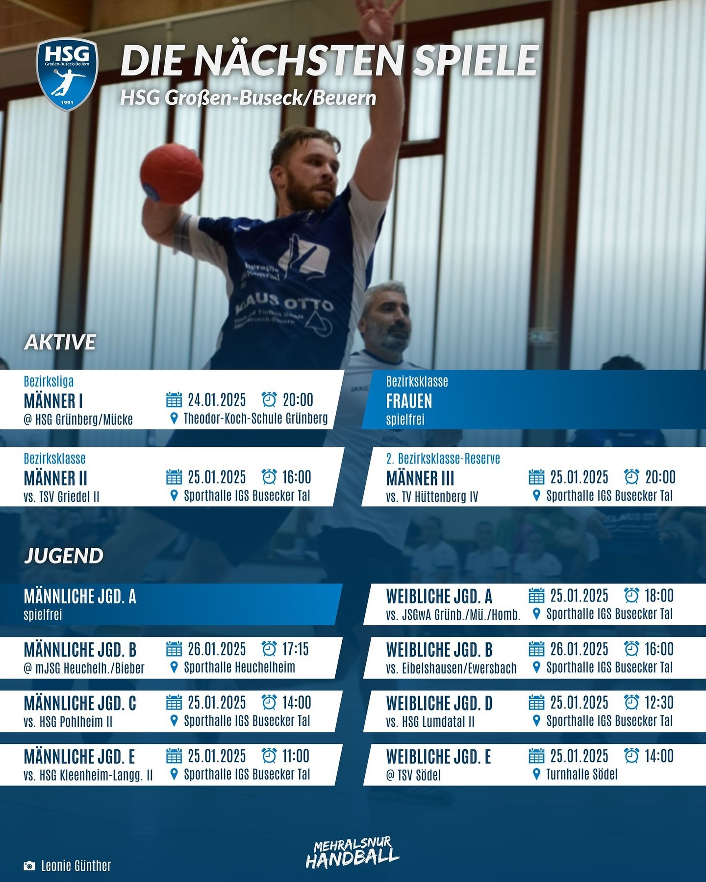 Die Spiele vom Wochenende starten bereits morgen am Freitag!
Achtung: Alle Heimspiele finden diese Woche in Buseck statt!
#HSGBuseck
#MehrAlsNurHandball
#Handball