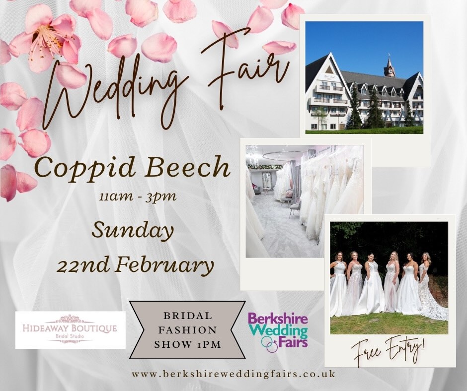 Don’t miss us at the @coppidbeechhotel on Sunday 22nd February, for the @berkshireweddingfairs Berkshire on from 11am - 3pm.
We will be showcasing some of our beautiful dresses in a fashion show on at 1pm - don’t miss it!
We will also have a stand so please come and say hi, we looking forward to meeting you all!
#weddingfair #bracknell #berkshirebride #yateley #bride2026