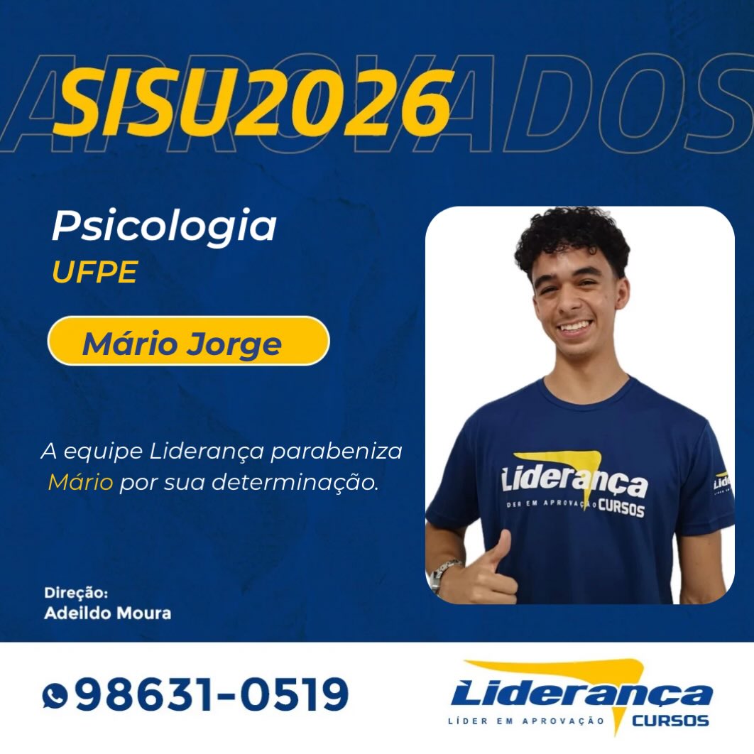 Parabéns Mário 👏
Sua aprovação é um reflexo de todo o seu empenho e dedicação durante o ano de 2025! 🙌
Torcemos muito pelo o seu sucesso 🙏🏻
Você é um exemplo! 🫶🏻