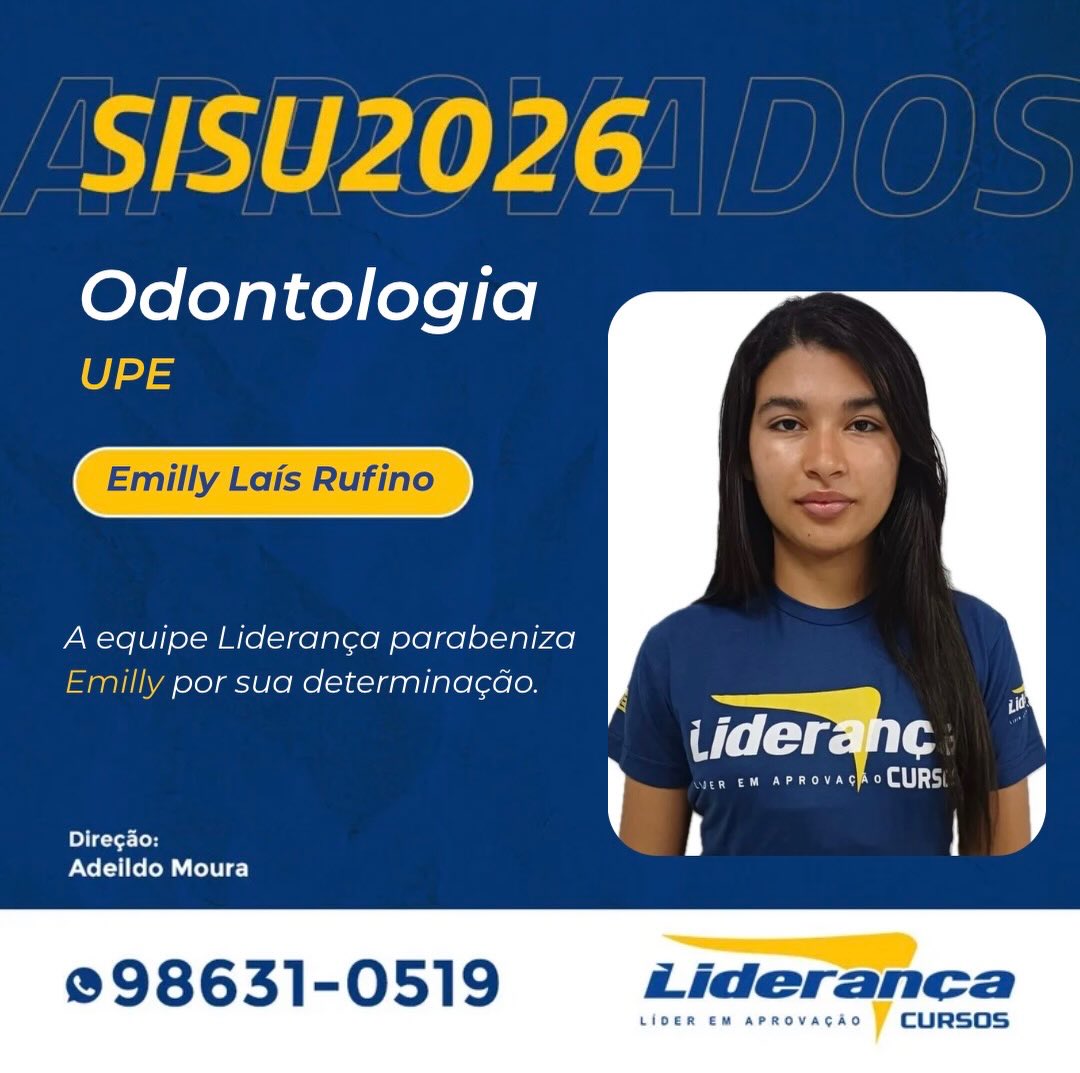 Parabéns Emilly 👏
Sua aprovação é um reflexo de todo o seu empenho e dedicação durante o ano de 2025! 🙌
Torcemos muito pelo o seu sucesso 🙏🏻
Você é um exemplo! 🫶🏻