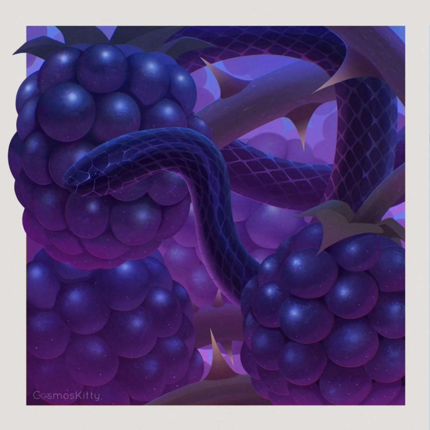 Working on a new set of stamp designs and these are the first two illustrations, this one will be themed around snakes and berries 🐍
Western Glossy Snake + Blackberries
White-lipped Tree Viper + Cloudberries