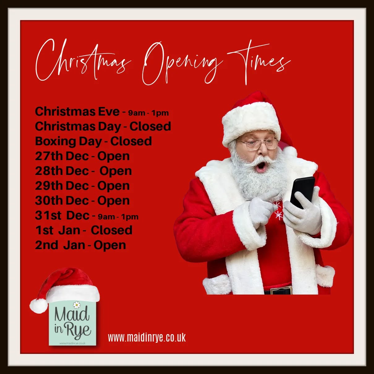 Our Christmas opening times !! ⏰🎅
#christmasopeninghours #christmas #housekeeping #housekeepingservices #holidayhome #holidaycottage #rye #camber #battle