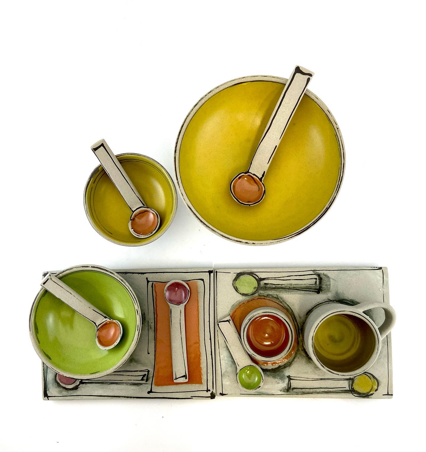 Birds eye view of Slab Drawings for Breakfast, an Eggcup Tower and Espresso Cup Tower. All going to @makesouthwest very soon! 😊 #creativeprocess #drawing #tableware #handbuilding #pottery #modernism #brutalistarchitecture #breakfast #painting #contemporaryart #designermakeruk
#handmade #kitchenstyling #foodie #foodstyling #brutalistinspiration #contemporaryart
#handmade #kitchenstyling #brutalceramics #handmadeinwales #famfamily @find.amaker