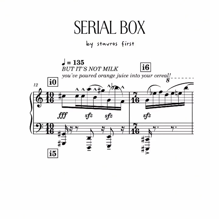 Serialism doesn’t always have to be so seri-ous 😌
Composed for a @berkleecollege contemporary composition course 🎶
Notated and realized in @musescore
#contemporarycomposition #twelvetone #schoenberg #stavrosfirst #fyp
