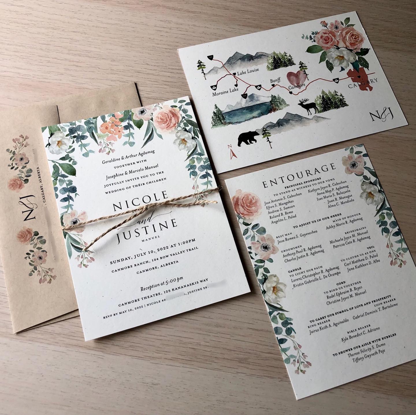 I enjoy a summer floral invite, especially printed on a recycled fleck cardstock! So pretty and romantic. #panacheinvitations #paperpanache #summerwedding #yycwedding #yycstationery #weddingstationery #weddinginvitations #calgarywedding #calgaryinvitations