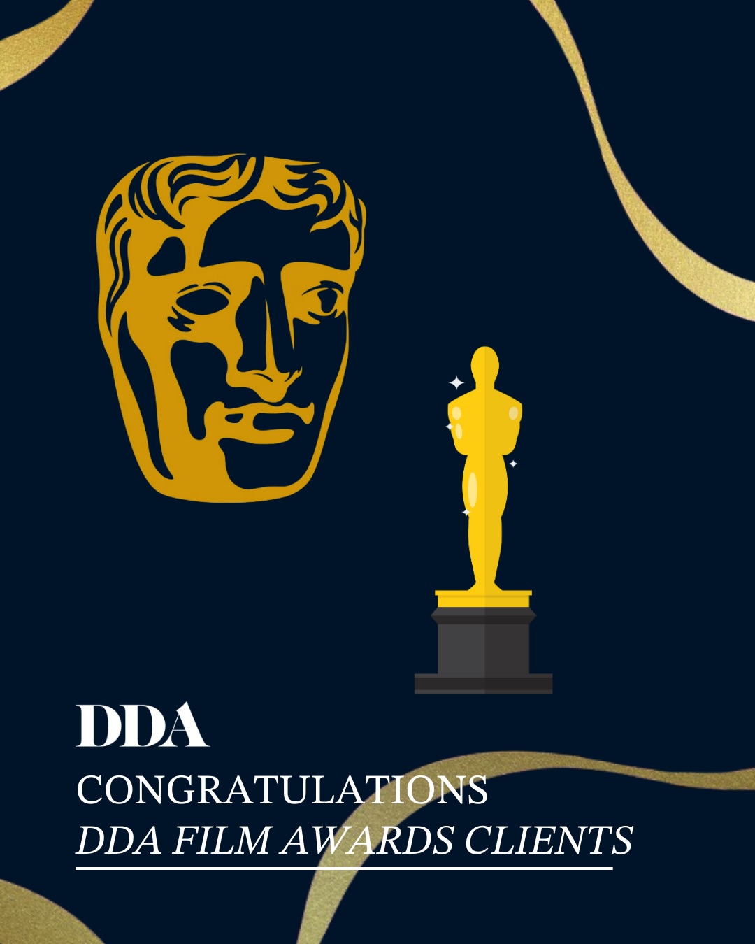 What an incredible six days! DDA is enormously proud to see so many of our Film Awards clients and their films recognised across the #Oscars and #BAFTA nominations.
From Hamnet and Frankenstein to Bugonia, Sentimental Value, Train Dreams, Die My Love, My Father’s Shadow, I Swear, The Ballad of Wallis Island, Wicked: For Good and beyond — this is a powerful celebration of filmmakers taking creative risks and telling stories that truly resonate.
Congratulations to all the nominees 🖤