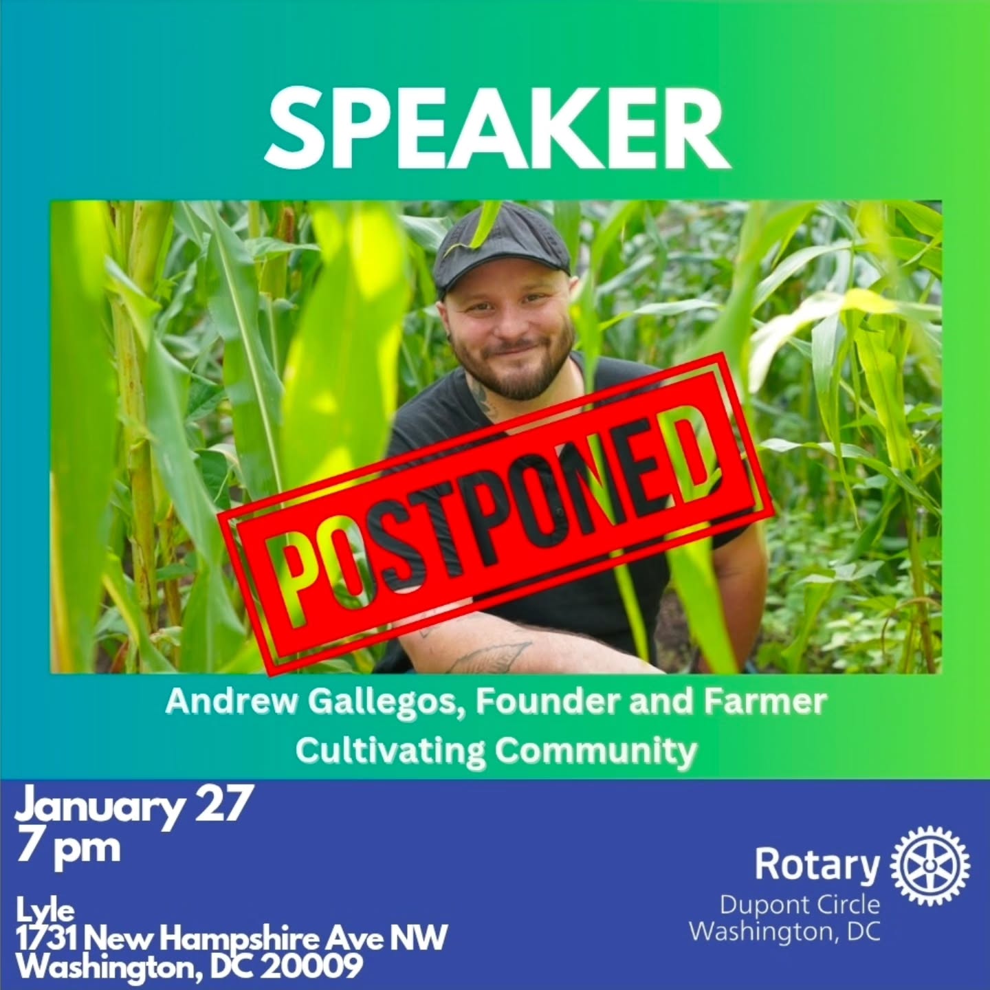 Due to Winter Storm Fern our meeting is postponed. Please be safe. We will reschedule our speaker. See you next week. #dupontrotary #serviceaboveself
