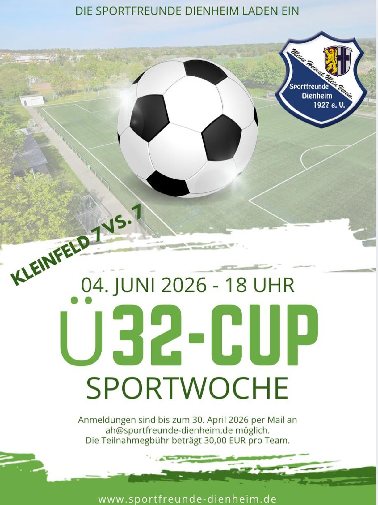 Hat da jemand Sportwoche gesagt? Noch vor allen weiteren Infos hauen wir den nächsten Kracher raus! Wir laden ein zum Ü32-Cup im Rahmen unserer traditionellen Sportwoche! 🥳🥳🥳
Lasst uns das Spielfeld zum Glühen bringen und Dienheim ein Turnier bieten, das sich gewaschen hat.
Was wir dazu brauchen? Euch ‼️
Also nix wie los - Anmeldung unter ah@sportfreunde-dienheim.de
💙🤍
#fussball #dienheim #sportfreunde #meineheimatmeinverein