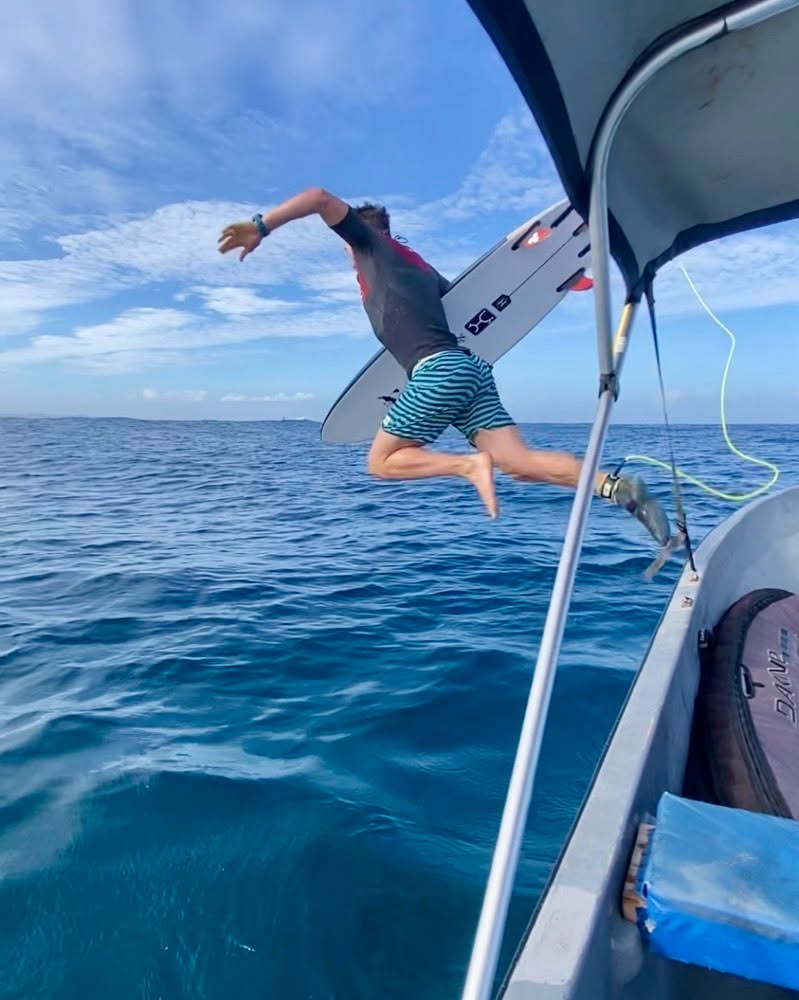 That feeling when you jump off the boat at @cloudbreak @fiji! @fijisurfco @cloudbreakonline @surfline