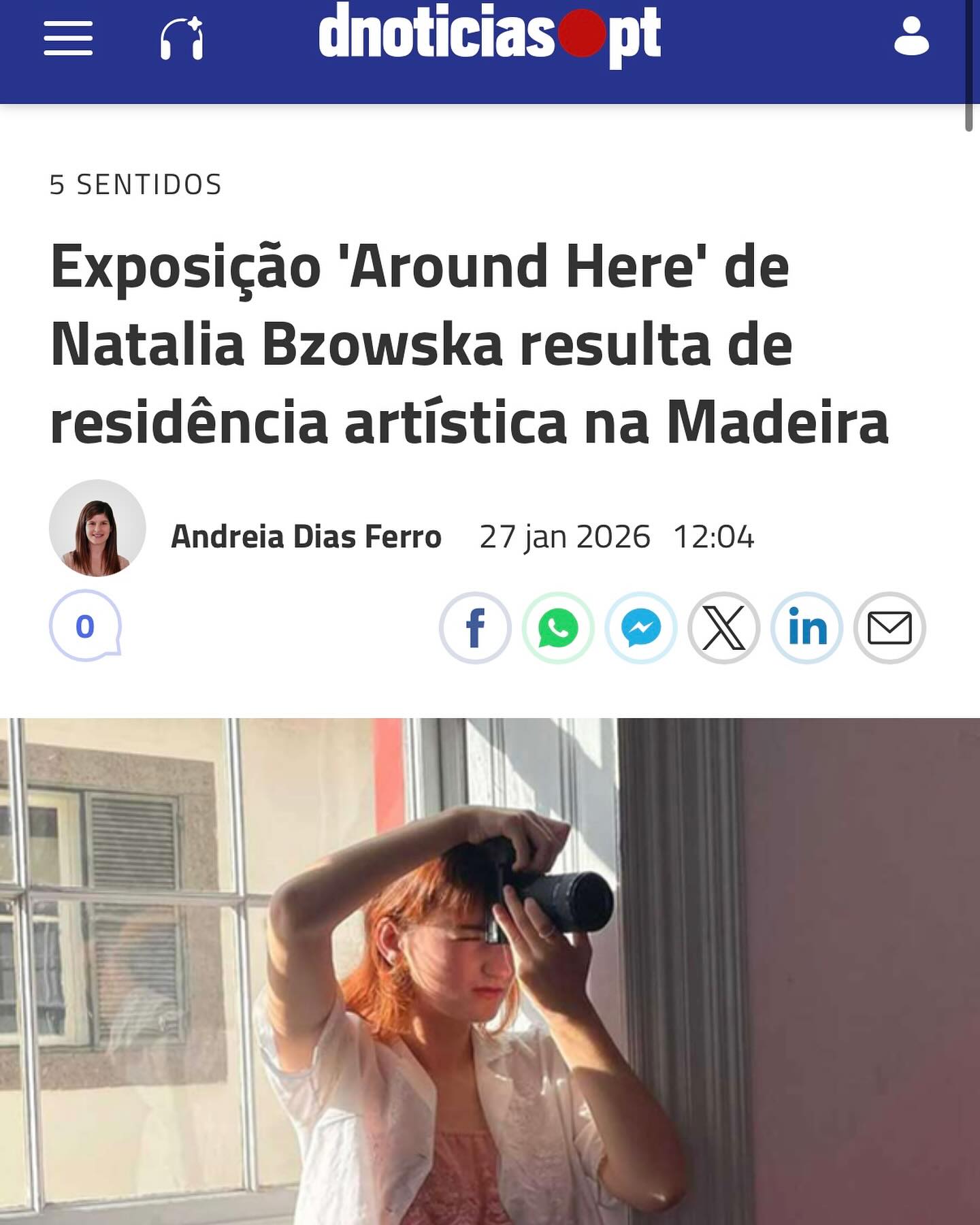 Opening this Friday! 🎉
“ Around Here” Exhibition by Natalia Bzowska is coming to Art Center Caravel / ART Hub Madeira.
We’re proud to share that the exhibition has received official media support from Portuguese mass media @dnoticiaspt — thank you for the love and visibility! 💛
#artemassociation #arthubmadeira #youngartists #emergentartist #artcentercaravel
