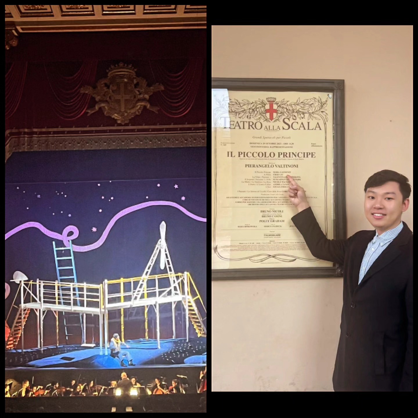 Con grande gioia condividiamo il successo ottenuto dal Baritono CHAO LIU @chao_liu_lc
Dal debutto dello scorso Aprile nella produzione di Boheme al Teatro Torresino di Padova è approdato ieri sul palcoscenico del Teatro alla Scala, debuttando nell'Opera contemporanea Il Piccolo Principe di Valtinoni.
Siamo orgogliosi che l'intento dell'Associazione Cantiere all'Opera di offrire ai giovani talenti le loro prime opportunità di debutto e di confronto con le emozioni e le difficoltà di affrontare un palcoscenico possa essere un piccolo aiuto che può portare a grandi soddisfazioni come questa.
Auguriamo al baritono Chao Liu una carriera brillante come questo inizio.