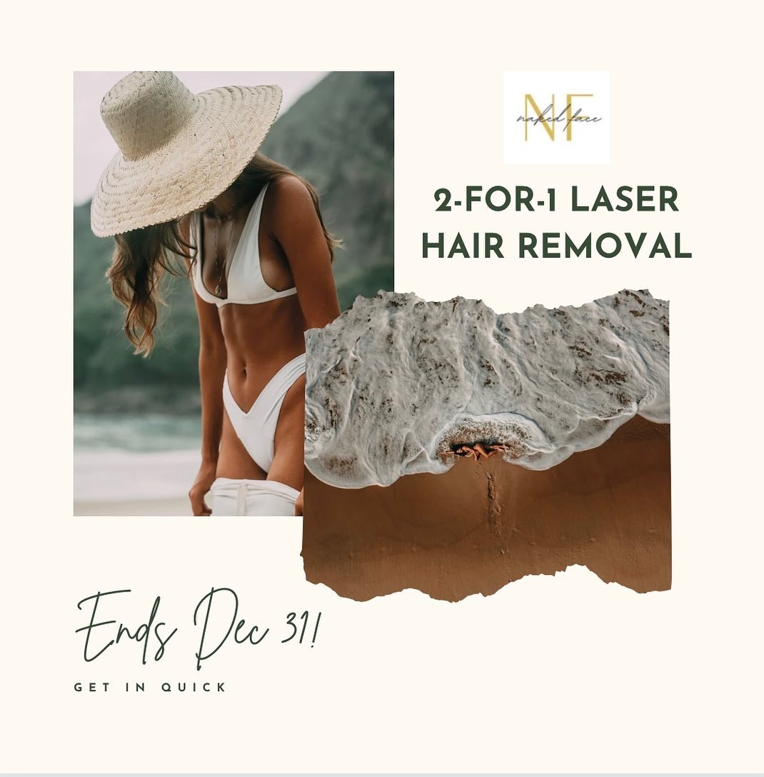 Beautiful summer weather calls for beautiful summer skin!
We are back running our 2-for-1 laser hair removal* special until the end of 2022!
Use our BOOK NOW button or message us to get your beach body ready 🌞 only a few appointments left!
*Free treatment must be the same or lesser value