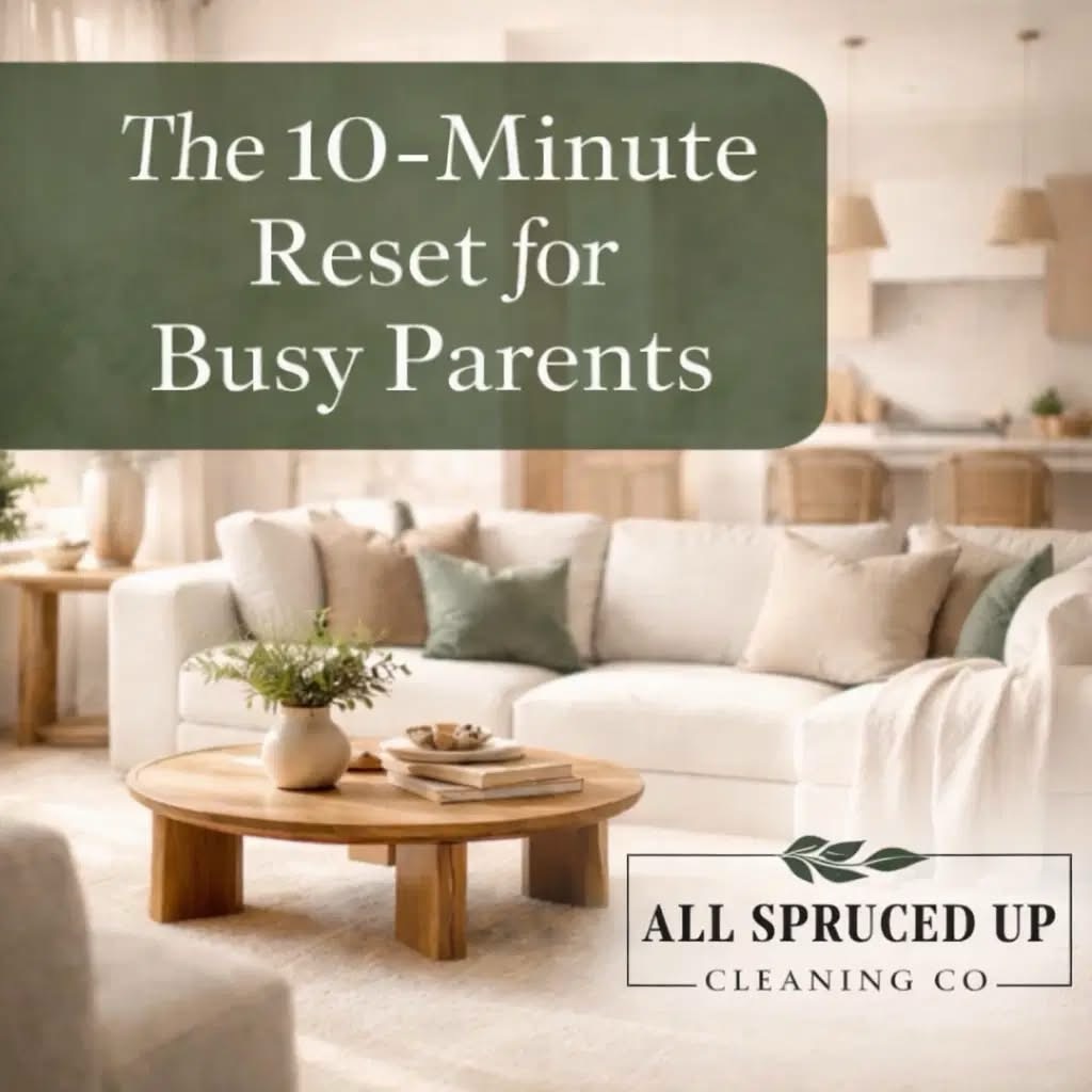 If your house feels like it is yelling at you today, try this 10 minute reset. You can do it even with kids underfoot.
Start a 10 minute timer.
Put everything that belongs elsewhere into one basket.
Throw away obvious trash.
Wipe the main surface in the room.
Reset one tiny zone like the coffee table or the kitchen counter.
When the timer goes off, you are done. Progress counts, and a calmer space helps everyone breathe a little easier.
If you want this feeling without lifting a finger, All Spruced Up Cleaning Co is here for busy families in Boardman, Poland, Canfield, OH & more.
Message us to grab a consistent spot on our schedule.
You have got this!!!💪