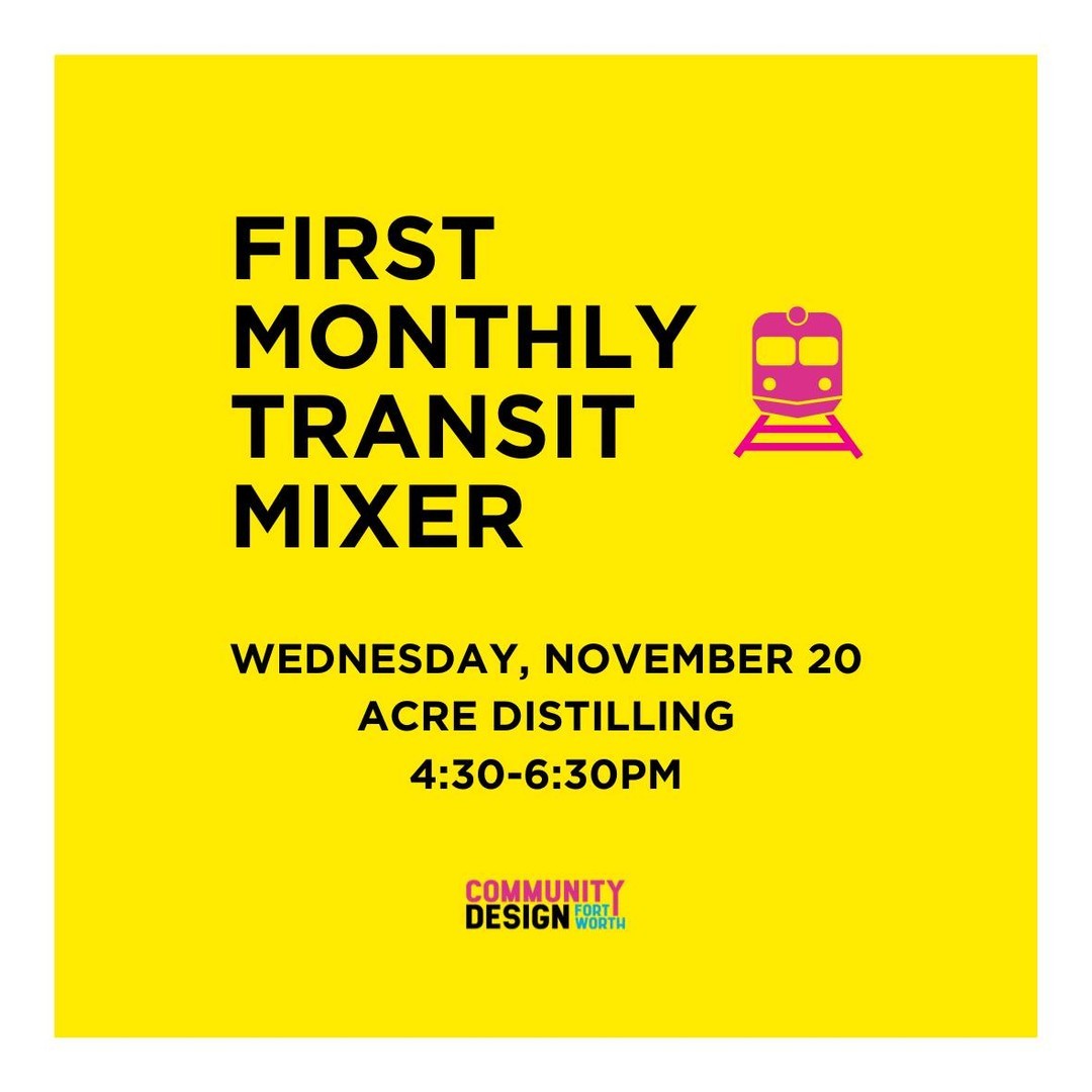 Attend the first monthly Transit Mixer next Wednesday, November 20th!
Drop by Acre Distilling from 4:30-6:30PM for a discussion on the @fwtxmag article "Who Killed the Streetcar? The State of Fort Worth's Public Transit". You'll gain insight from industry experts, including Community Design Fort Worth's own transit committee.
Join our e-newsletter list to stay updated on events like this one. Link in stories!
#communitydesignfortworth #designfortworth #fortworthtransit #transitmixer
