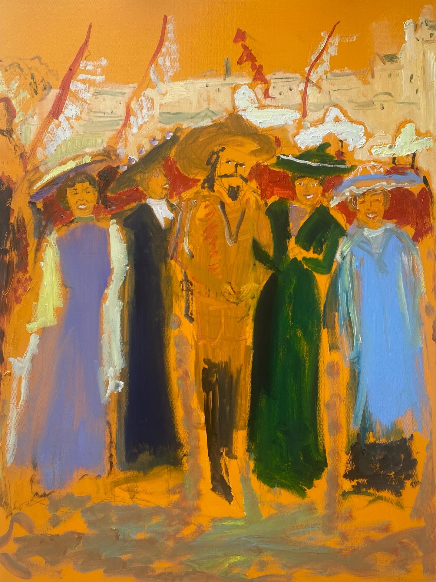 New painting “Buffalo Bill Grand Parade Bath1903”. Buffalo Bill’s
Wild West Show toured England and Europe from1887-1904. He became one the world’s greatest showmen.The western narratives he created in his shows became the popular myths of the wild west in film and television. I decided reimagine these events through a series of paintings. #buffalobill(colonelwilliamfrederickcody) #wildwestshow1903 #annieoakley #oilpaintingoncanvas #artoninstagram