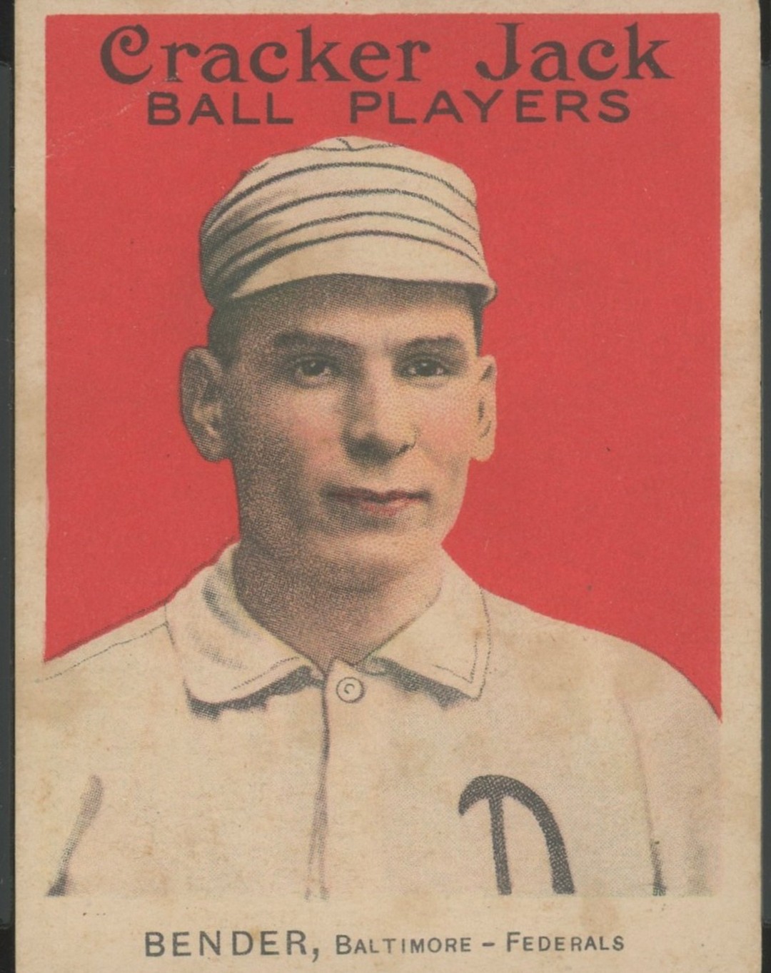 1915 Cracker Jack #19 Charles Albert "Chief" Bender
All three of the authors of this website went to camp in the Chippewa National Forest in Northern Minnesota. The camp was founded in 1935, 51 years after Charles Albert "Chief" Bender was born a few miles away as a member of the White Earth Band of the Minnesota Chippewa Tribe. Bender left Minnesota as a teenager to attend the Carlisle Indian School, later made famous by Jim Thorpe. While at Carlisle he played for Pop Warner (the famed football coach also coached baseball at Carlisle). Just a year after graduating, he was on the mound for the Philadelphia Athletics where he won 17 games in his rookie season. He only got better, winning 212 games in his Hall of Fame career. Connie Mack once said, "If I had all the men I've ever handled, and they were in their prime, and there was one game I wanted to win above all others, Albert would be my man."
