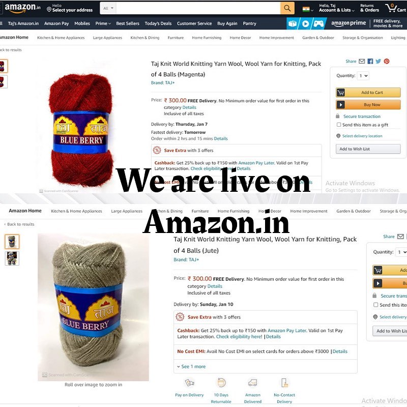 Check our products on Amazon.in now
Taj Knitworld