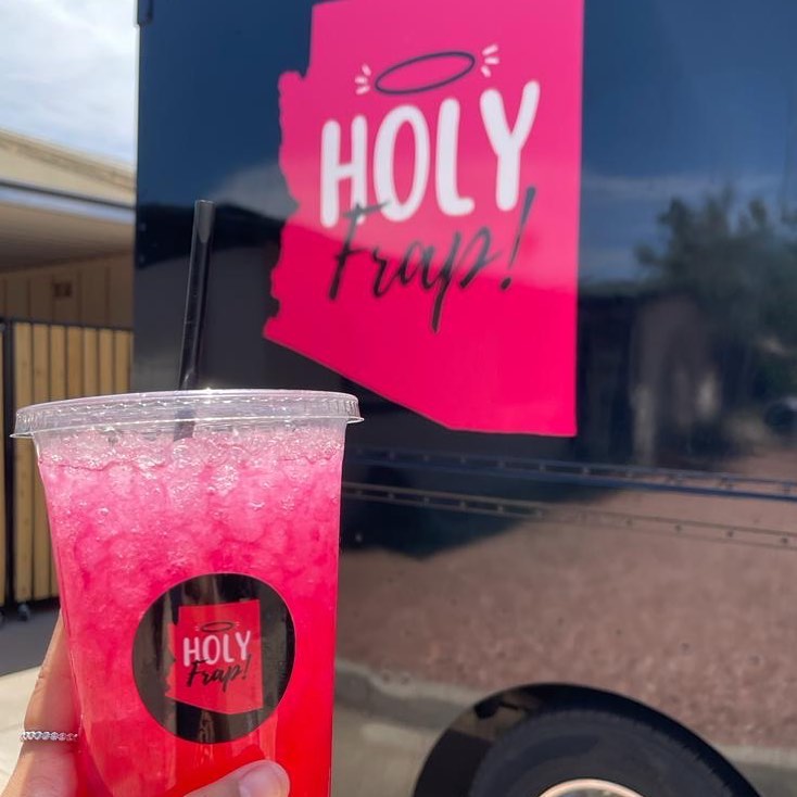 Food truck logo design checked off the bucket list! 💘✔️Get some cool tasty drinks from @holyfrap_az to beat the heat this summer!! 😇