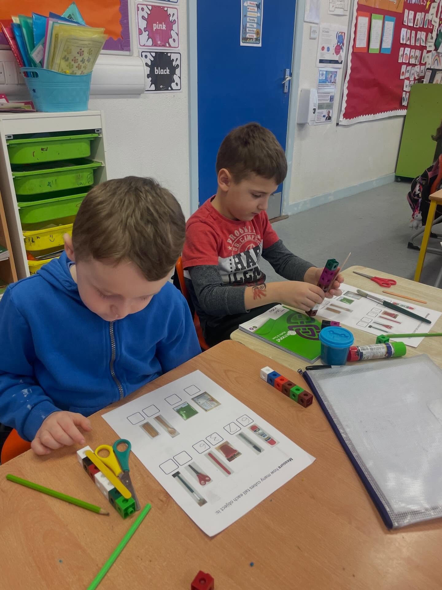 Measuring classroom items using cubes in senior infants and first class. #maths #activelearning #mathsisfun @educate.together