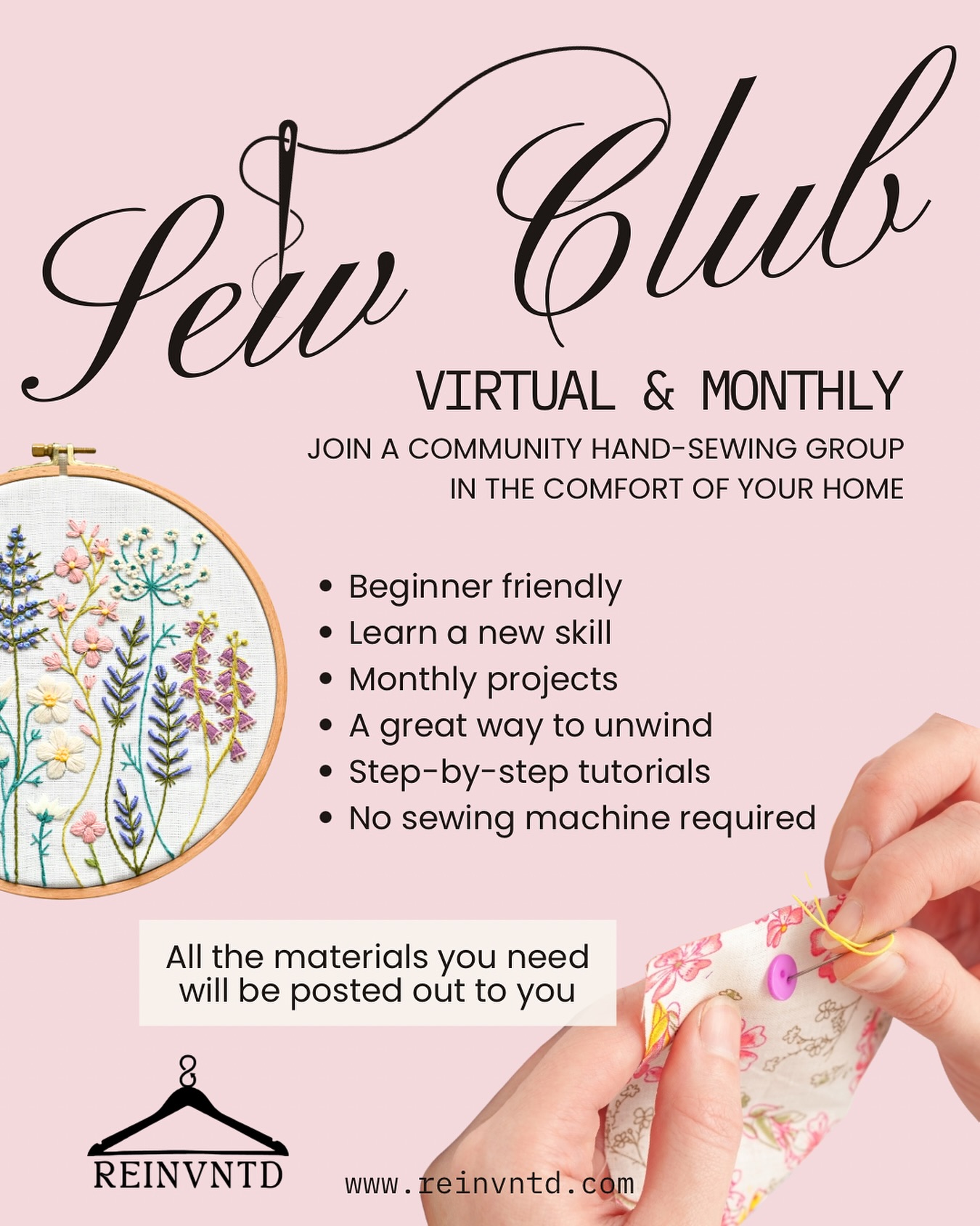 Something new is coming ✨🪡
We’re launching ‘Sew Club’ - a monthly virtual hand-sewing group where you can slow down, learn a new skill, and make something by hand from the comfort of your home 🥰
✅ Beginner friendly
✅ Step-by-step tutorials
✅ Monthly projects
✅ No sewing machine required
✅ All materials posted out to you
✅ Weekday / Weekend sessions, AM & PM
This is a relaxed, supportive space to unwind, stitch, and sew alongside others. Whether you’ve never picked up a needle before or just want a mindful creative ritual.
Sew Club is run by Reinvntd CIC, a sustainable fashion education, Community Interest Company focused on creativity, skills-sharing, and reducing textile waste.
🔗 Click the link in our bio to register your interest
#SewClub
#HandSewing
#BeginnerSewing
#SlowMaking
#MindfulCraft
#CreativeCommunity
#SustainableFashion
#LearnToSew
#Reinvntd