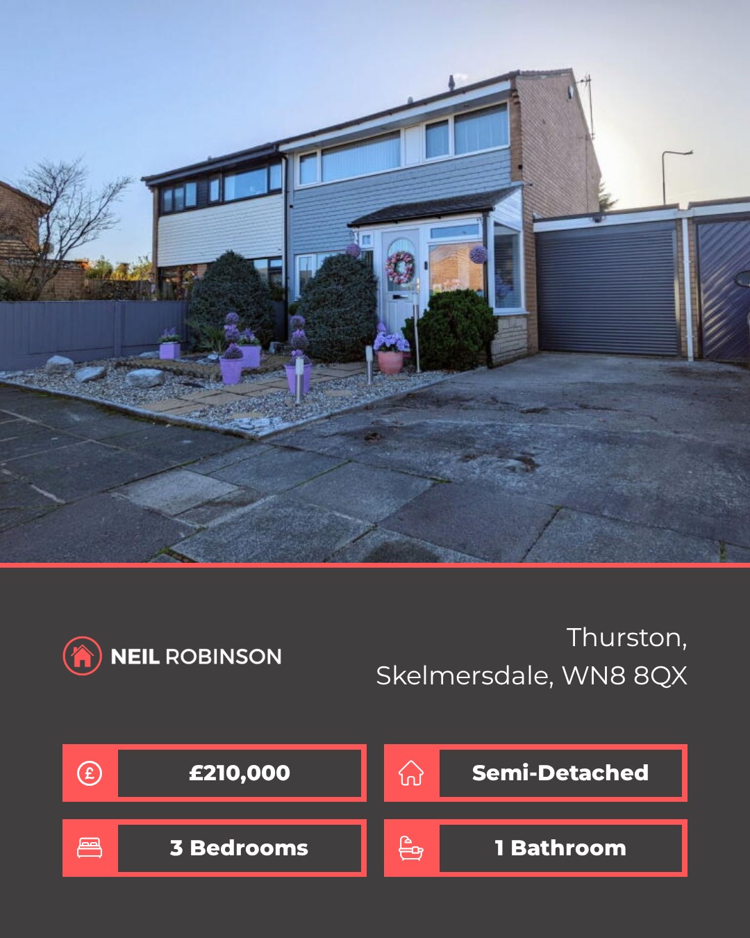✨ Featured Property For Sale ✨
📍 Thurston, Skelmersdale, WN8 8QX
🏠 3 Bedroom, Semi-Detached. £210,000
Beautifully presented three bedroom semi-detached family home available for sale in the highly sought after residential area of Thurston situated in Old Skelmersdale.
◾ Desirable Old Skelmersdale Location
◾ Semi-Detached Family Home
◾ Modern Fitted Kitchen
◾ Spacious Lounge
◾ Three Bedrooms
◾ Modern Fitted Bathroom
◾ Front & Rear Large Gardens
◾ Driveway & Garage
◾ Freehold Tenure
◾ Viewings Highly Recommended!
For more information please visit our website or contact us via:
📍 | Skelmersdale Office
📞 | 01695 355110
🌎 | www.neilrobinson.co.uk
