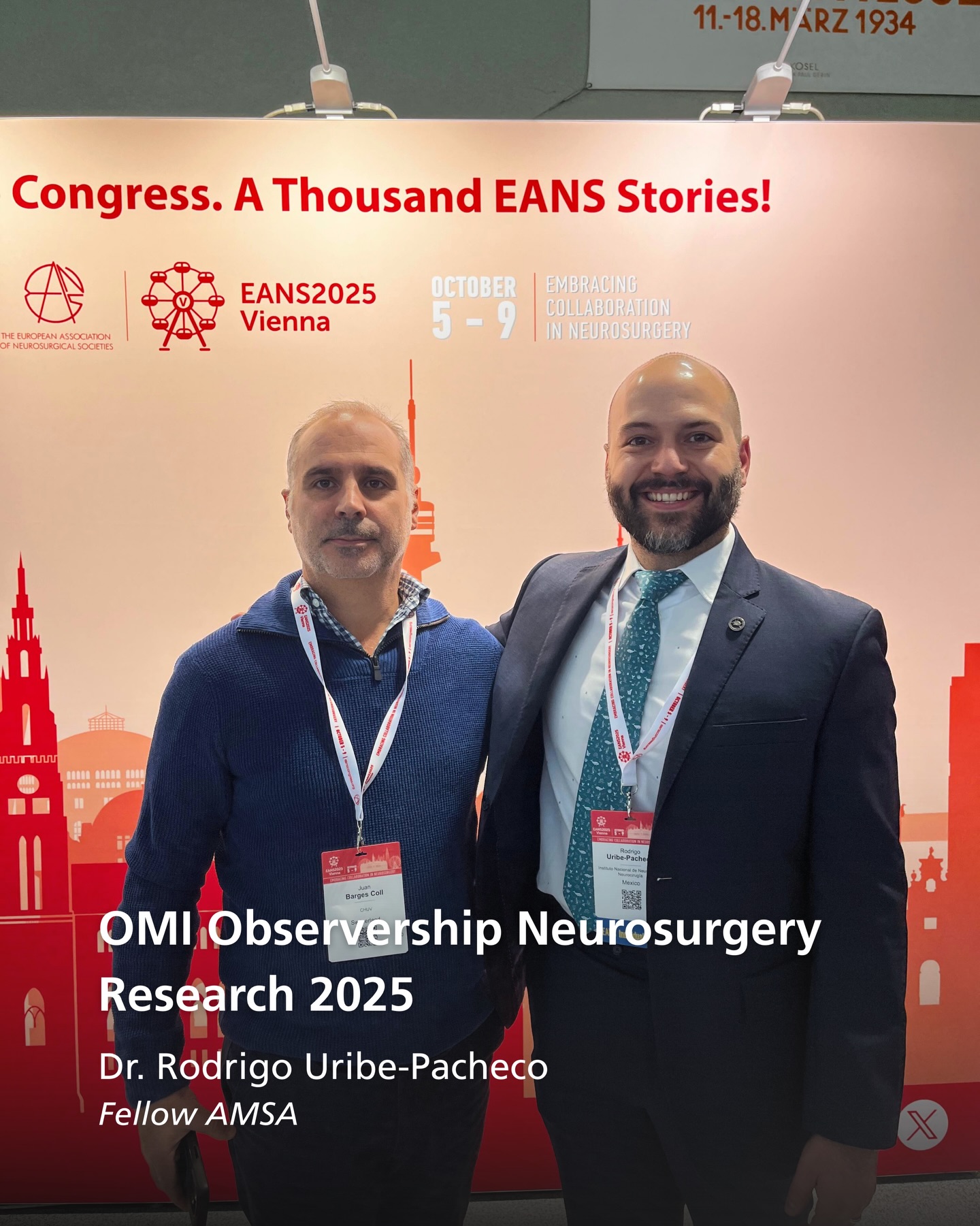 Nuestro Fellow AMSA, el Dr. Rodrigo Uribe-Pacheco, comparte su experiencia durante su Estancia en Investigación en Neurocirugía 2025 en Innsbruck, Austria.
Una experiencia de formación avanzada que fortalece su desarrollo profesional y contribuye a la generación de conocimiento con impacto en la práctica clínica.
Desliza para conocer más sobre su experiencia.