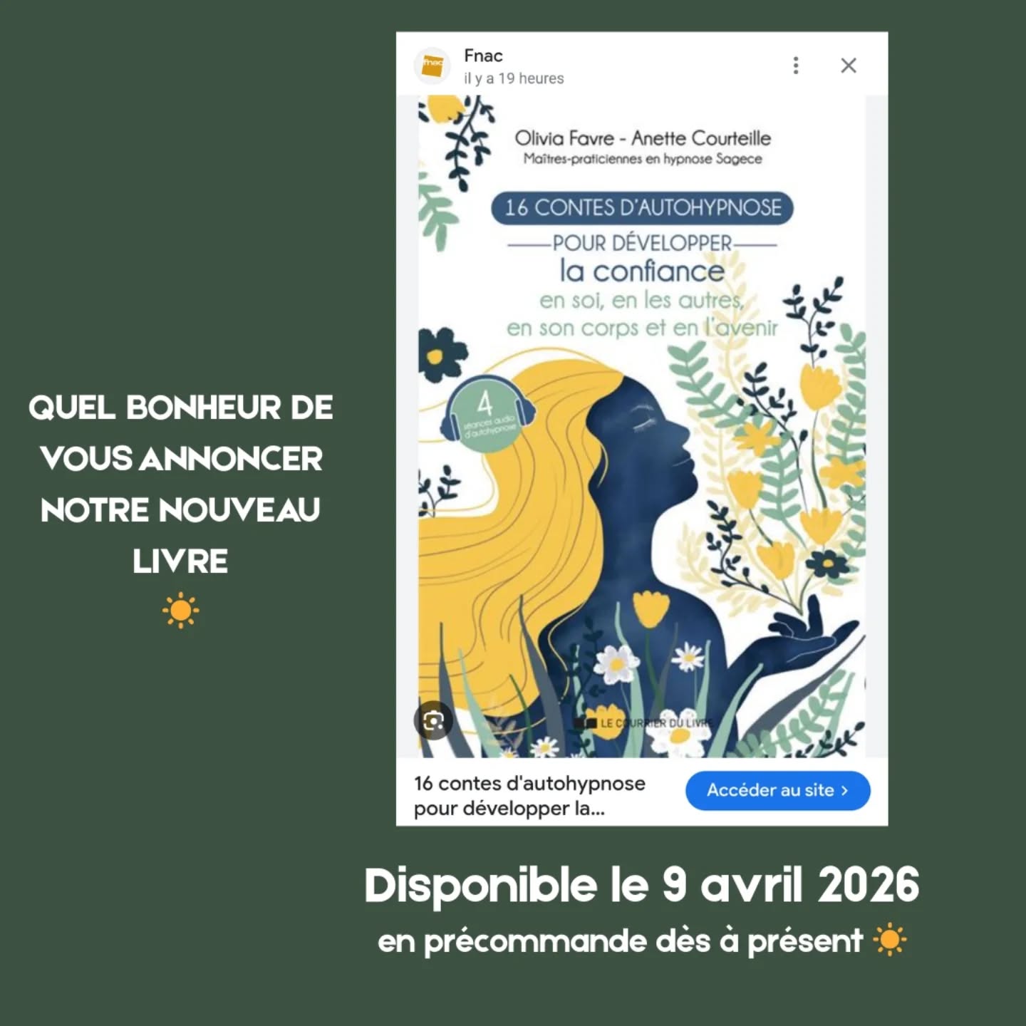 La collection des 16 contes d'autohypnose s'agrandit.
Et vous pouvez dès à présent le précommander dans toutes vos librairies préférées.
@anette_courteille_auteur à pris le relais de @xavierfaye77 . Merci @xavierfaye77 pour notre belle collaboration depuis 6 ans maintenant et bienvenue à @anette_courteille_auteur.
Nous vous avons créé des histoires magnifiques pour vous permettre de développer votre confiance en vous, en les autres, en votre corps et en l'avenir 🪷
Merci à Emma pour la couverture et Yann pour la musique.
Merci aussi à @tredaniel_bienvivre de nous faire confiance ☀️
#16contesdautohypnosepourdevelopperlaconfiance
#autohypnose #contes