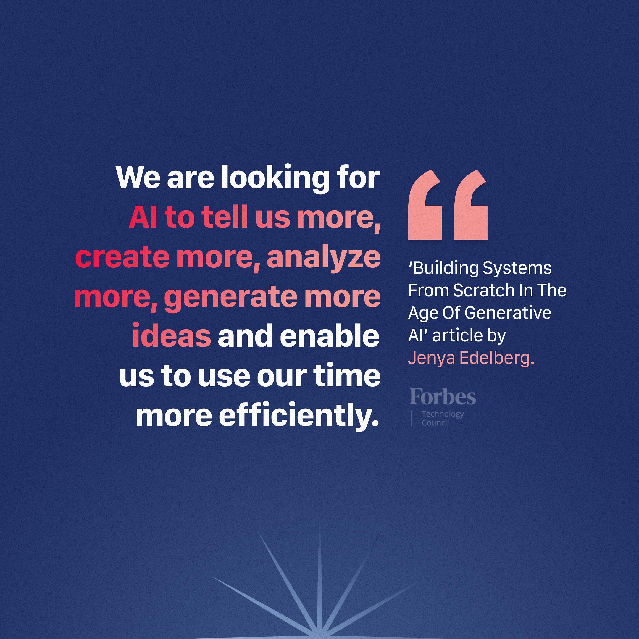 As reliance on #AI grows in business and creative fields, we aspire for more than just automation of basic tasks.🚀
We envision AI that not only performs but expands to deliver deeper insights, innovative solutions, undertake complex analyses, and spark new ideas.✨
The future is about enhancing AI capabilities to transform how we work and create- because this #technology still needs improvement before it gets there.
Go to the link in bio to read the article written by our CTO, Jenya Edelberg, on @forbes 🔗
#BusinessInnovation #CreativeAI
