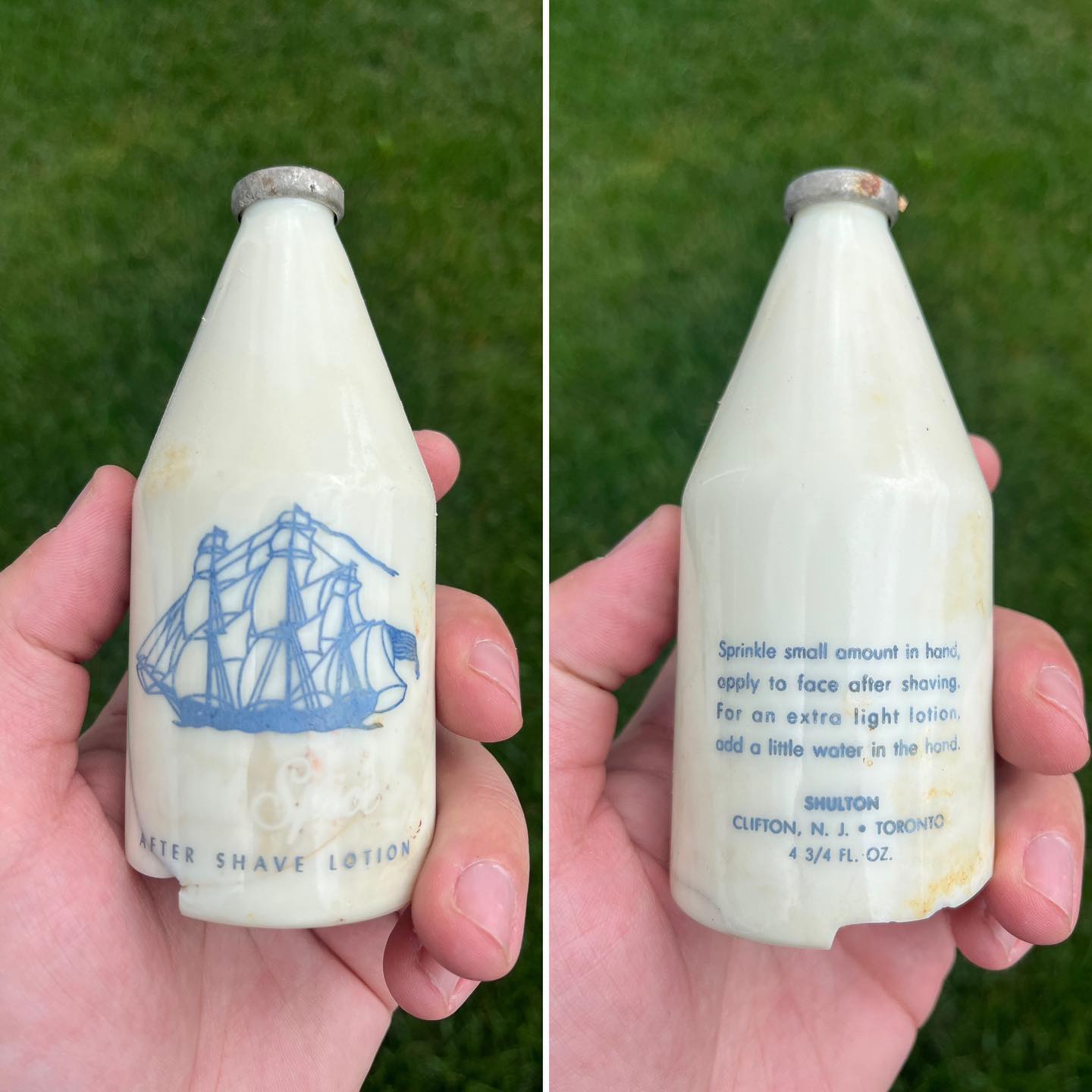Happy Fathers Day!
1950’s Old Spice After Shave Lotion Bottle
The first production of Old Spice After Shave in 1938 originally featured a ceramic bottle created by the A.E Hull Pottery Co. in Crooksville, Ohio. However, this bottle became problematic when demand for the product rose from thousands of orders a year to millions by the 1940’s. Leaks in the porous material became more prevalent with the rise in demand. The company was forced to change the design of their bottle or face bankruptcy.
After several months of research and experimentation a “Pottery Glass” bottle was introduced in 1946 featuring a blend of ceramic and glass materials with an appearance similar to opal glass. The new bottles were produced in Millville, New Jersey until the mid 1990’s.
.
.
.
.
.
#bottledigging #bottles #bottlehunting #lostandfound #seaglass #riverglass #mudlarking #antique #glass #history #mudlark #antiquebottles #bottledig #kayaking #beachcombing #metaldetecting #riverfinds #vintage #treasure #adventure #treasures #detecting #fathersday #vintagedecor #travel #explore #pottery #ceramic #oldspice #newjersey