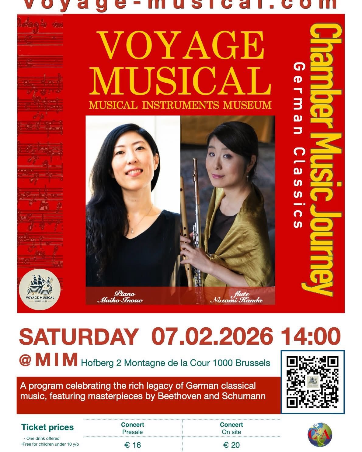 Recital avec Maiko Inoue au MIM le samedi 7 février!
🎫
@voyagemusical_brussels
Venez nombreux 🙂 Welcome to our recital 🎹
Suturday 07.02.2026 14:00
MIM Musical Instruments Museum
Chamber Music Journey - German Classics
Concert 14:00
🥂 Reception after the concert
#ChamberMusic
#ClassicalMusic
#FluteAndPiano
#GermanClassics
#Beethoven
#Schumann
#LiveConcert
#ClassicalConcert
#MIMBrussels
#NozomiKanda
#MaikoInoue
#VoyageMusical
#chambermusicconcert
#BrusselsEvents
#BrusselsCulture
#BelgiumConcert
#musicinbrussels