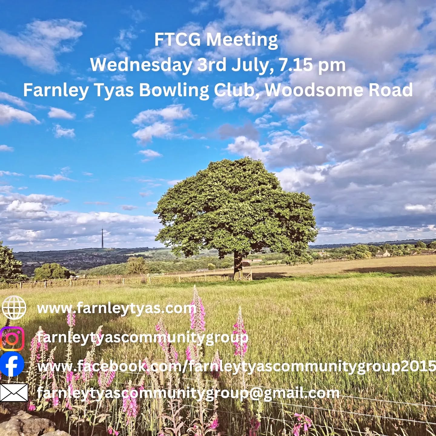 Please come and join our monthly meeting on Wednesday 3rd July, starting at 7.15 pm at the Farnley Tyas Bowling Club , bar available.
Also a reminder that you can find out about all sorts of local events on our website www.farnleytyas.com
We look forward to seeing you on Wednesday!