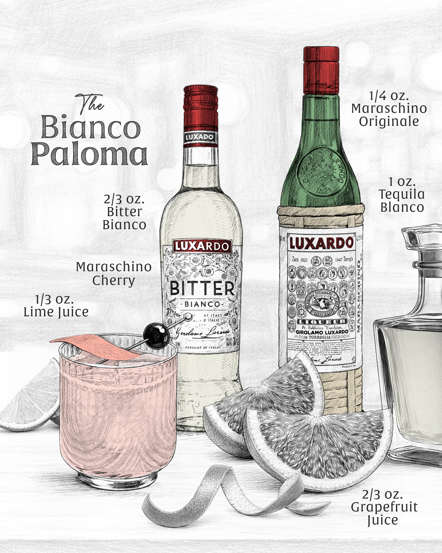A bright, bittersweet twist on a classic ๐โจ This Bianco Paloma blends Luxardo Maraschino with Luxardo Bitter Bianco for a crisp, citrus-forward sip layered with subtle cherry and herbal notes. Fresh, refreshing, and perfect for golden hour. ๐ฅ