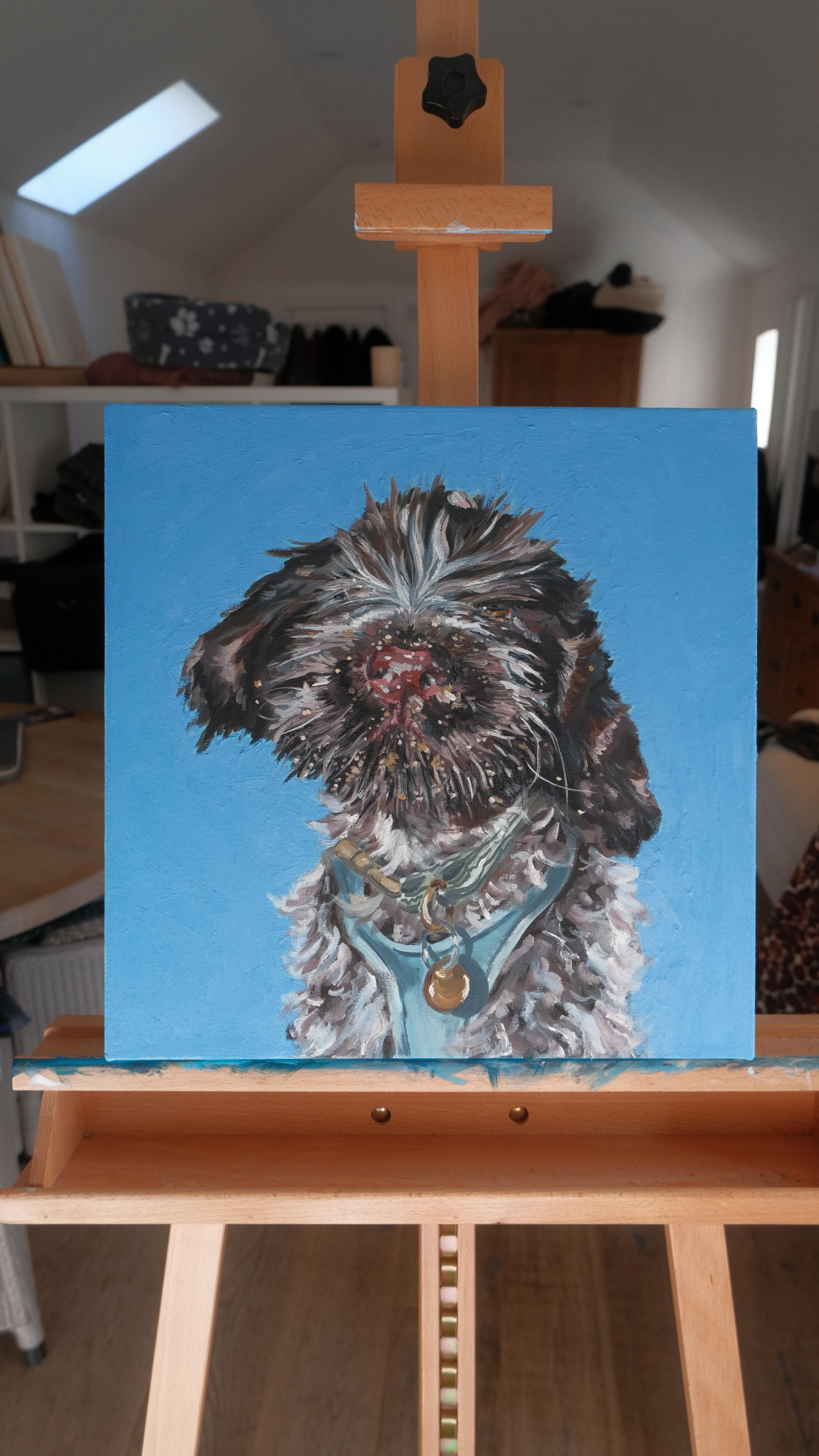 Another painting of Bramble, experimented slightly with it and used oil sticks for the background ๐จ
#artist #painting #oilpainting #petportrait #fyp