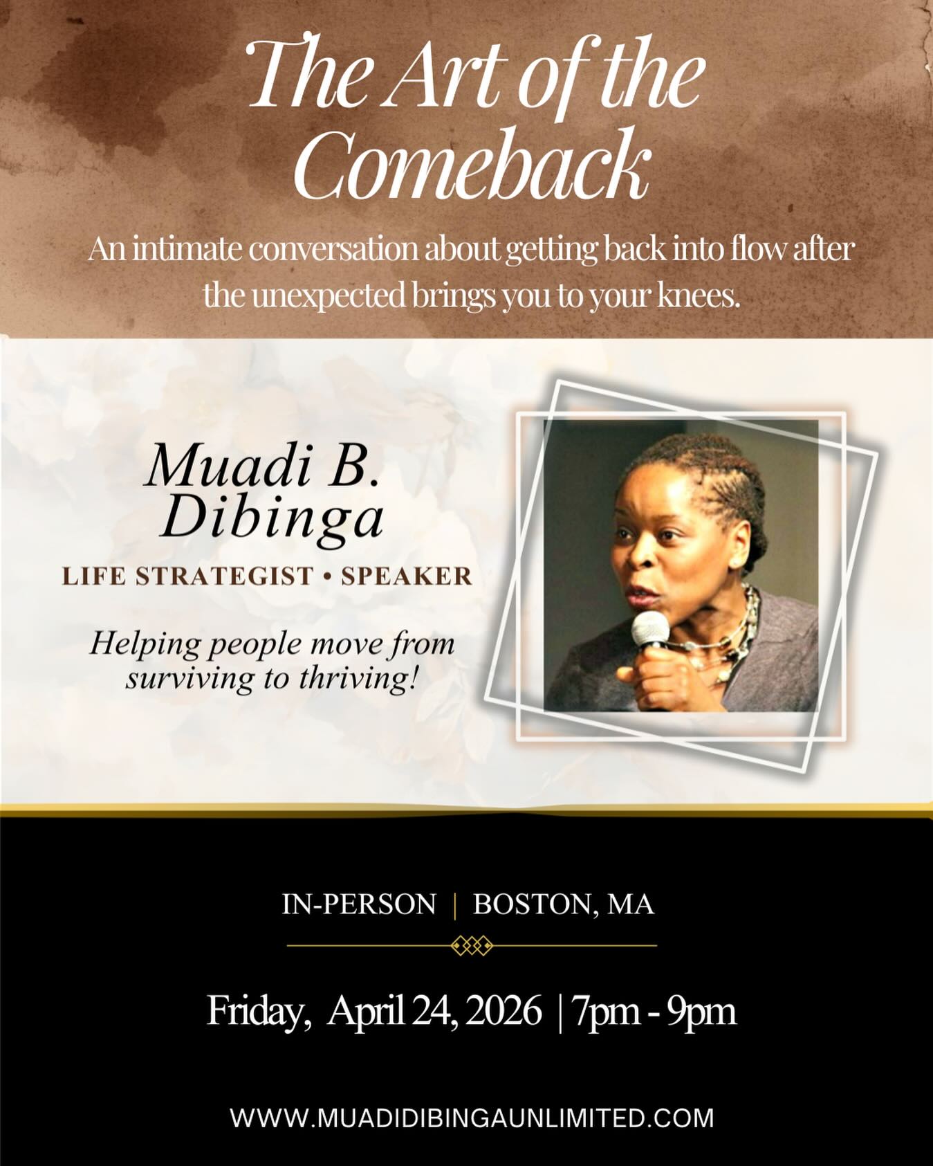 I'm excited to share information about my first (and ONLY) public co-ed event in Boston in 2026. I'm going to be sharing insights and lessons that I've learned during my dance with grief and the specific steps I am taking that have helped me get gradually get back into the flow of life.
If you've suffered any kind of loss in your personal or professional life you're sure to walk away feeling more inspired and ready for YOUR next chapter.
If you want to join me for this one time send me a DM saying "I'm ready!" and I will send you the link!
#artofthecomeback #livetalk #motivation #inspiration