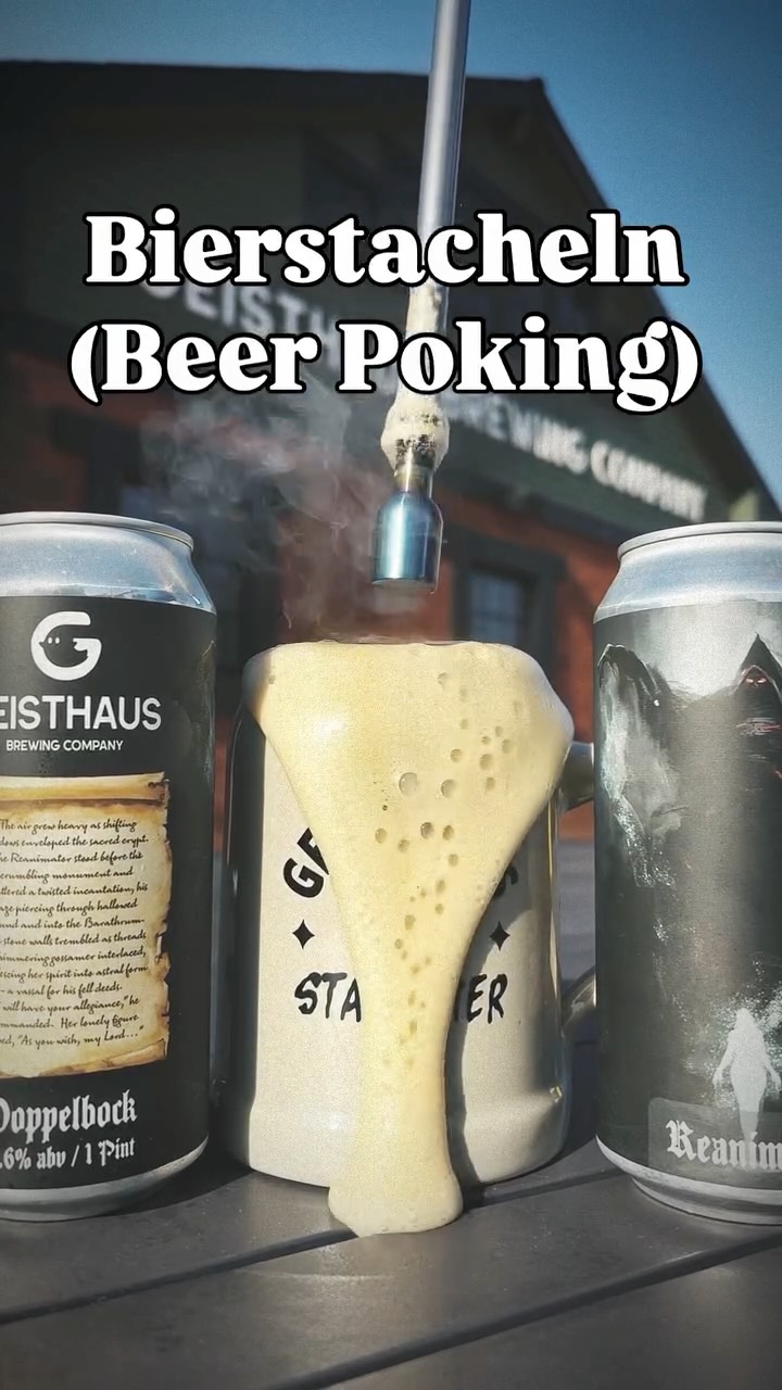 As we approach our 1 year Anniversary in February, we look forward to the new traditions we can implement in the next exciting chapters still waiting to be written for our little brewery. Enter bierstacheln, aka “beer poking”. The literal English translation from German is “beer spike”, where a hot metal rod is “spiked” (or poked) into a strong, malty lager resulting in a unique drinking experience unlike any other. The hot metal rod caramelizes sugars and causes CO2 to release from the beer, warming up into a delicious frothy foam that rises to the surface. The result is a warm, sweet, and dense head of foam with cold beer that waits patiently underneath. That’s right, make no mistake, the beer stays cold! The combination of cold beer and warm marshmallowy foam is what makes this drinking experience legendary.
Beer Poking will be available ONLY during our Anniversary party, Saturday February 14th. Just tell your beertender you’d like a poke of our Doppelbock and we can get you all set up.