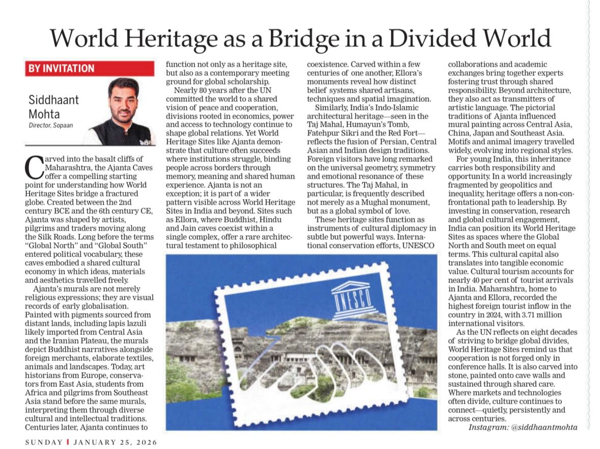 Our Founder’s article on Heritage as a bridge in a divided world in last Sunday’s New Indian Express