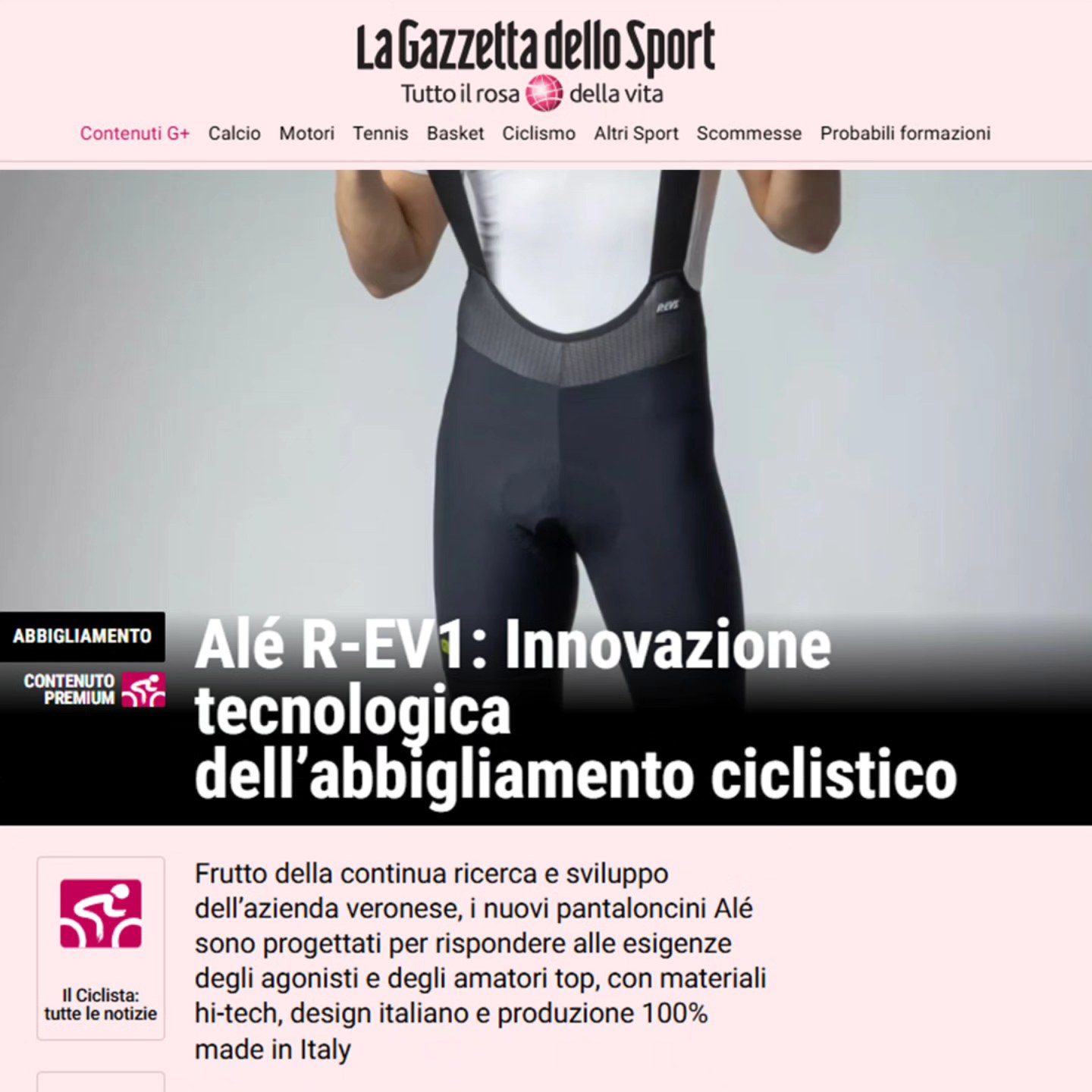 @alecyclingofficial R-EV1 collection presented in Italy's leading sports newspaper: "As result of the company's continuous research and development, the new Alé shorts are designed to meet the needs of top agonists and amateurs, with hi-tech materials, Italian design and 100% made in Italy production".
Interested in trying an Alé outfit too? Contact us 👉 press@vitaminac.net
#vitaminacPR