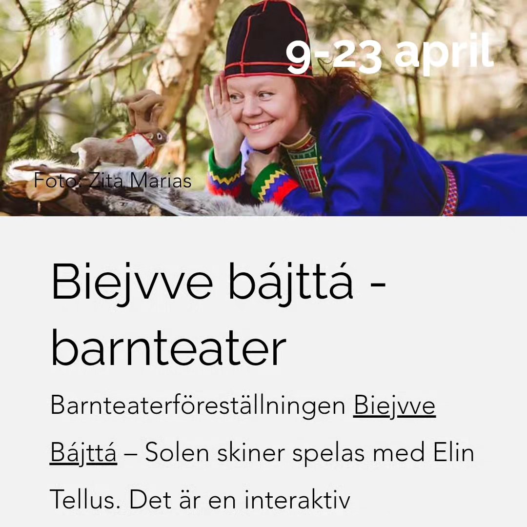 Vill du gå på @elinteilus barnteater som privatperson?
För att boka:
Maila antal barn, ålder, mobilnr, din mejladress, samt önskad föreställning till ann.hanbert@stadshuset.goteborg.se
Du kan se tillgängliga föreställningar via KuBo- portalen. Du hittar länken på Sameföreningens hemsida.
Ni.kommer då bokas in manuellt och får en bekräftelse på mailen
Mvh
Sameföreningen ❤️💙💚💛
#samiskadagar #göteborg #barnteater #lulesamiska #sámigiella