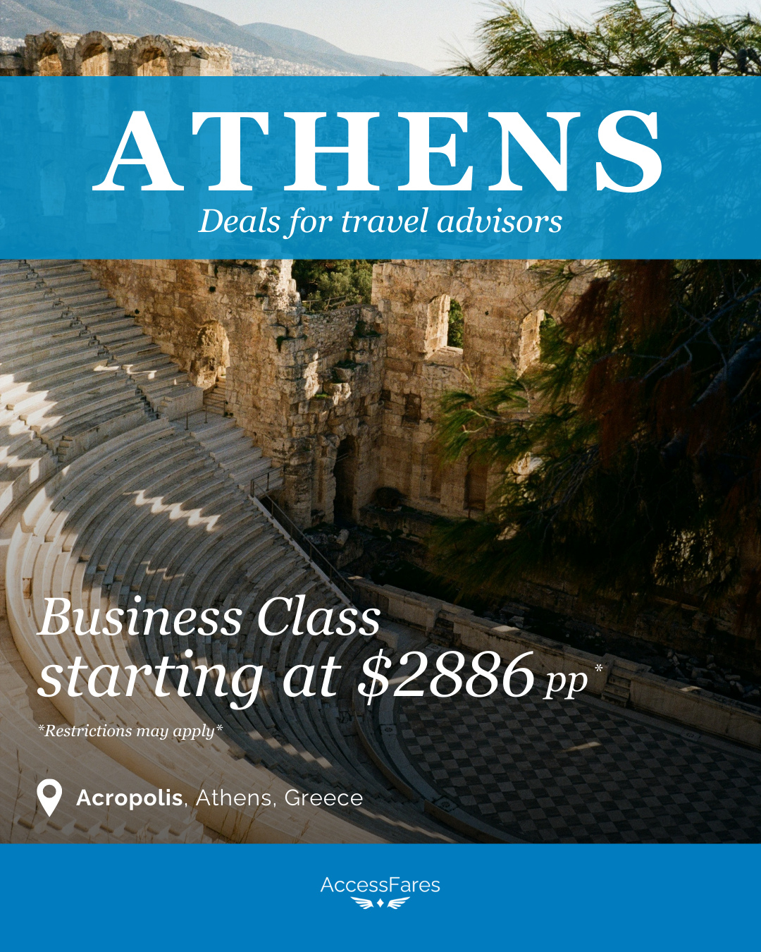 Jet Set Thursday this week: Athens 🇬🇷✈️
Ancient history, vibrant neighborhoods, and easy island add-ons.
Starting at $2,886 per person, this is a smart sell for culture-loving clients.
#travel #athens #greece #acropolis #businessclass