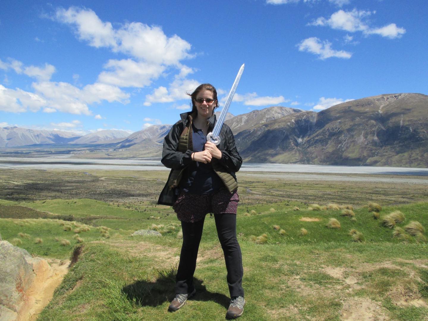 On the Lord of the Rings tour of Mount Sunday, where they filmed the outdoor scenes for Edoras in Rohan, they bring along prop weapons that you can play with. #newzealand #newzealandtrip #nztravel #nztrip #nztourism #lordoftherings #edoras #mtsunday #southisland
