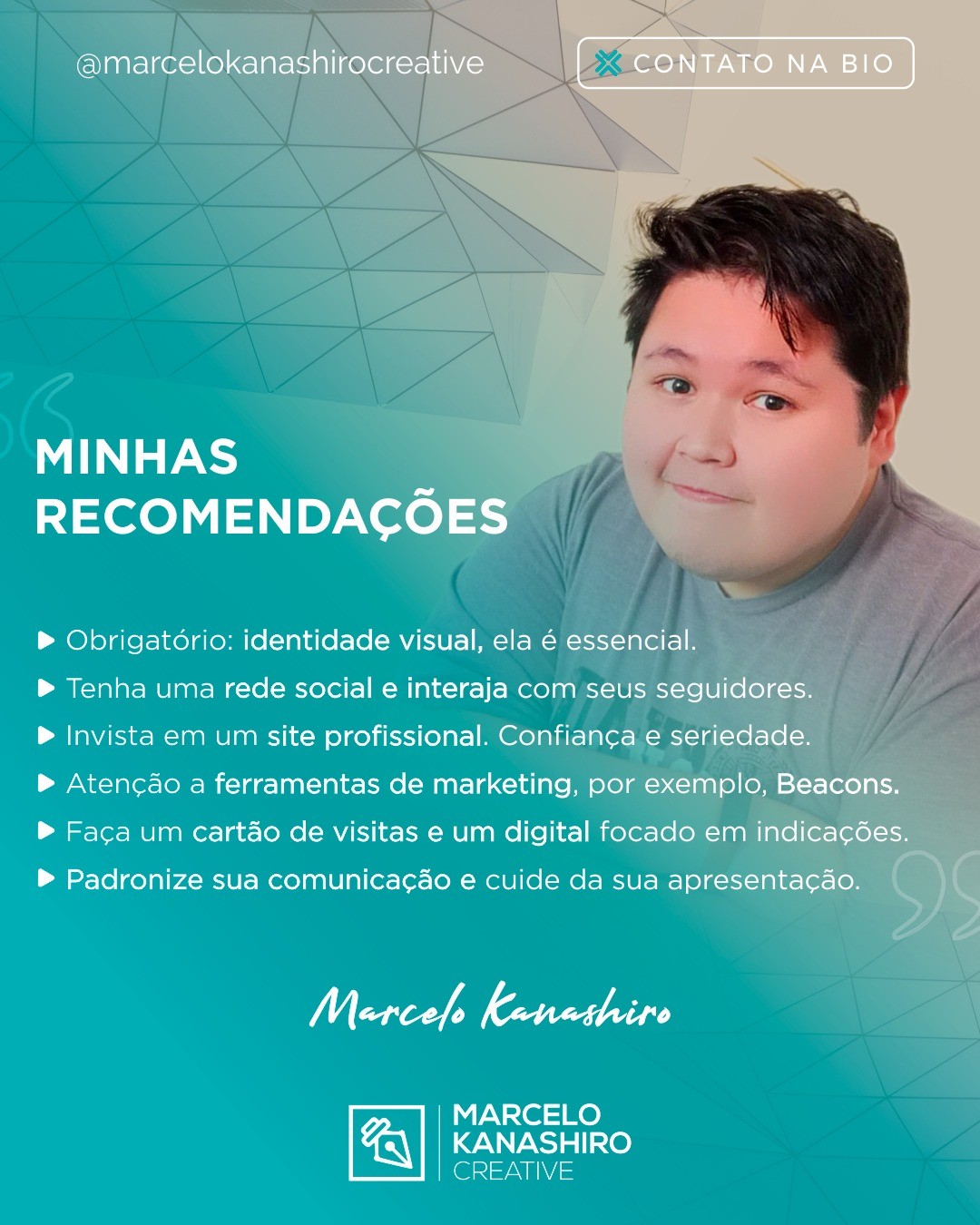 Hoje eu vim dar umas dicas rápidas.
Salva para não perder o porque você deve invistir nas ferramentas que ajudarão o seu negócio! Clica no link na BIO!
.⠀
.⠀
🔸 Contato? Clique no link da BIO⠀
🔸 E-mail: kaorukanashiro@gmail.com⠀⠀
🔸 Site: www.marcelokanashirocreative.com⠀⠀
.⠀⠀⠀
#logo #logotype #logomark #logodesigner #logoinspire #identidadevisual #ppt #powerpoint #marketingdigital #marcelokanashirocreative #beacons #beaconspersonalizado #dicas